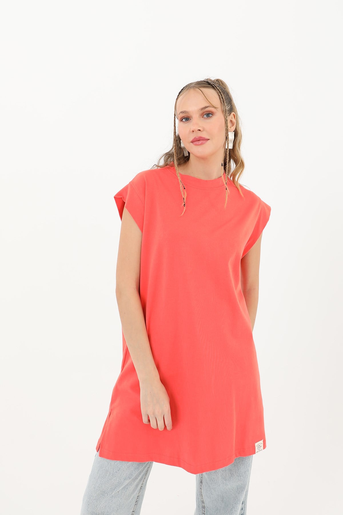 Kadın Basic Kolsuz T-shirt  - 30725TUN - Mercan Tunik Soul 