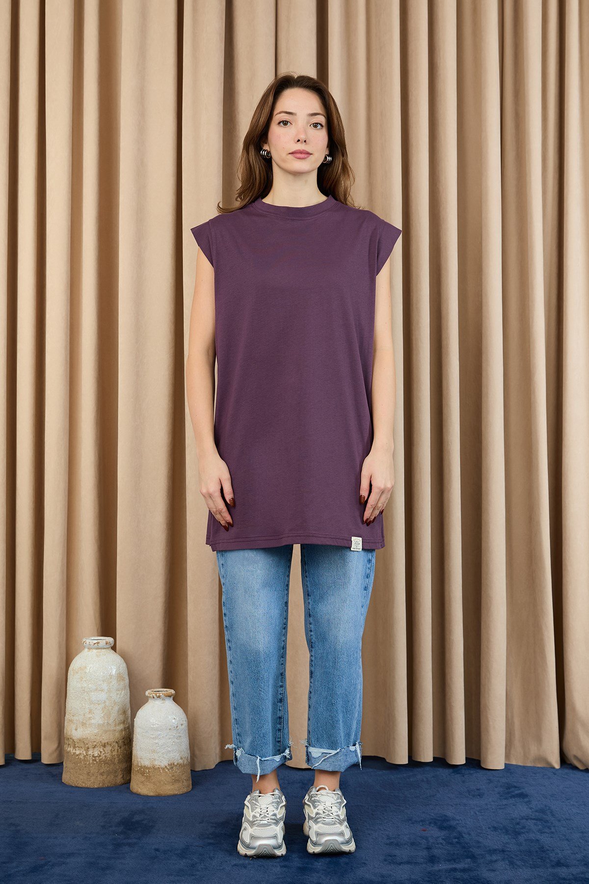Kadın Basic Kolsuz T-shirt  - 30725TUN Mürdüm Tunik Soul 