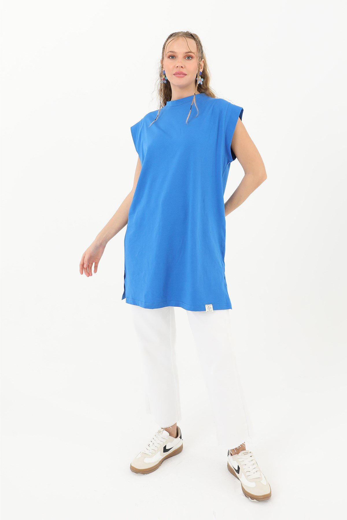 Kadın Basic Kolsuz T-shirt  - 30725TUN Parlament Mavisi Tunik Soul 