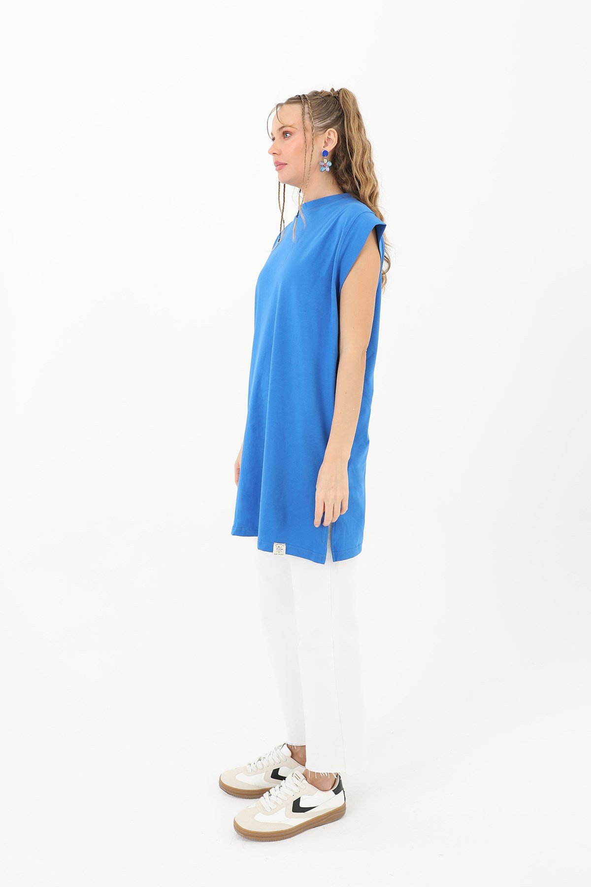 Kadın Basic Kolsuz T-shirt  - 30725TUN Parlament Mavisi Tunik Soul 