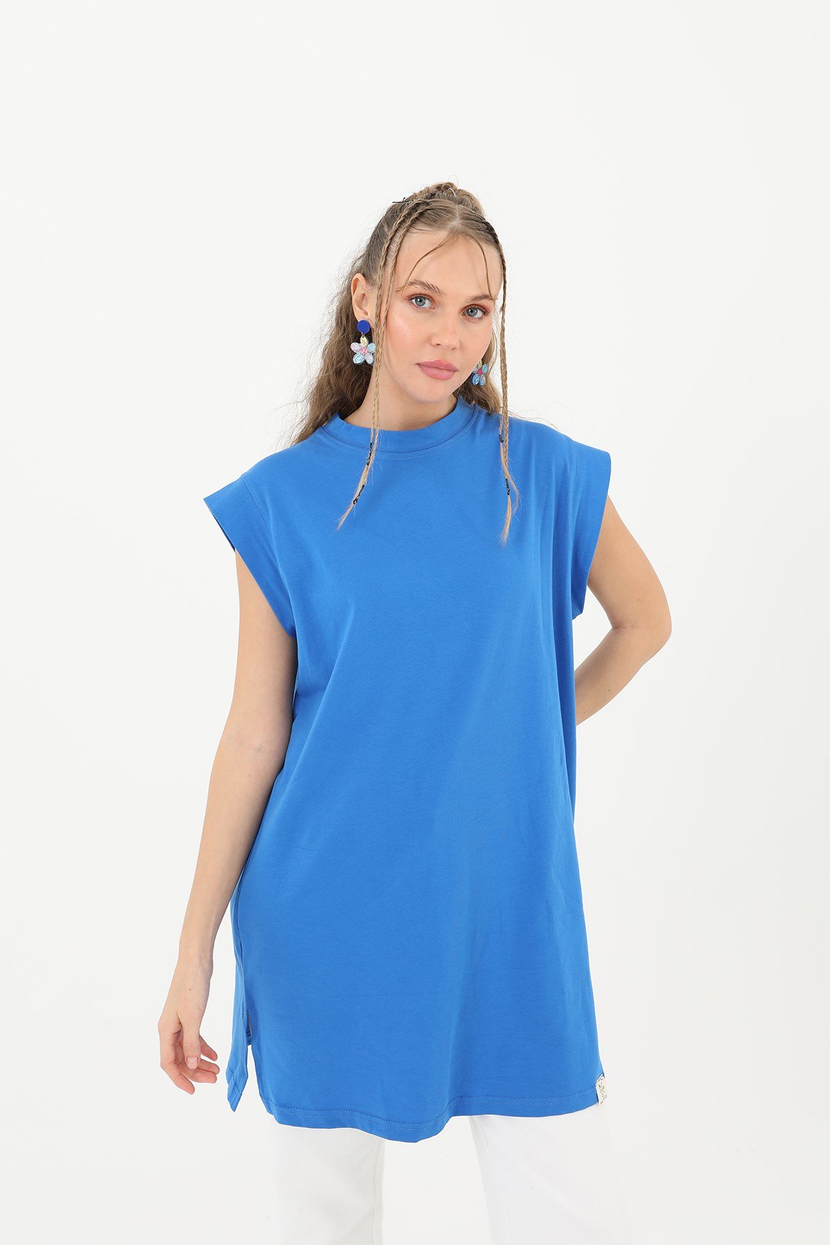 Kadın Basic Kolsuz T-shirt  - 30725TUN Parlament Mavisi Tunik Soul 