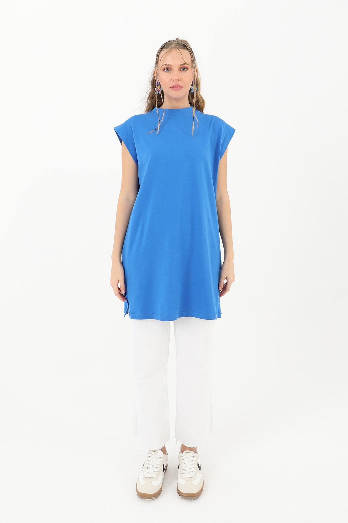 Kadın Basic Kolsuz T-shirt  - 30725TUN Parlament Mavisi Tunik Soul 