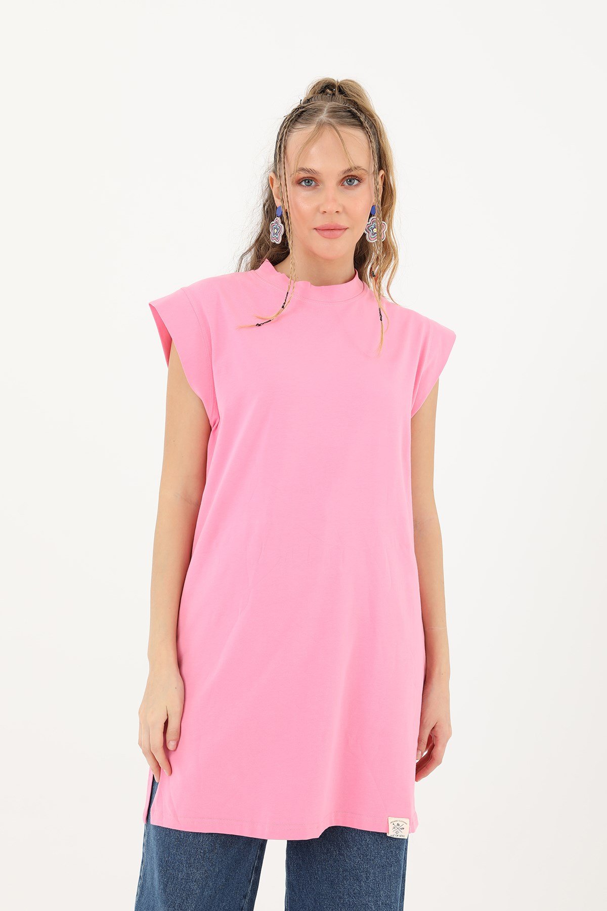 Kadın Basic Kolsuz T-shirt  - 30725TUN Pembe Tunik Soul 