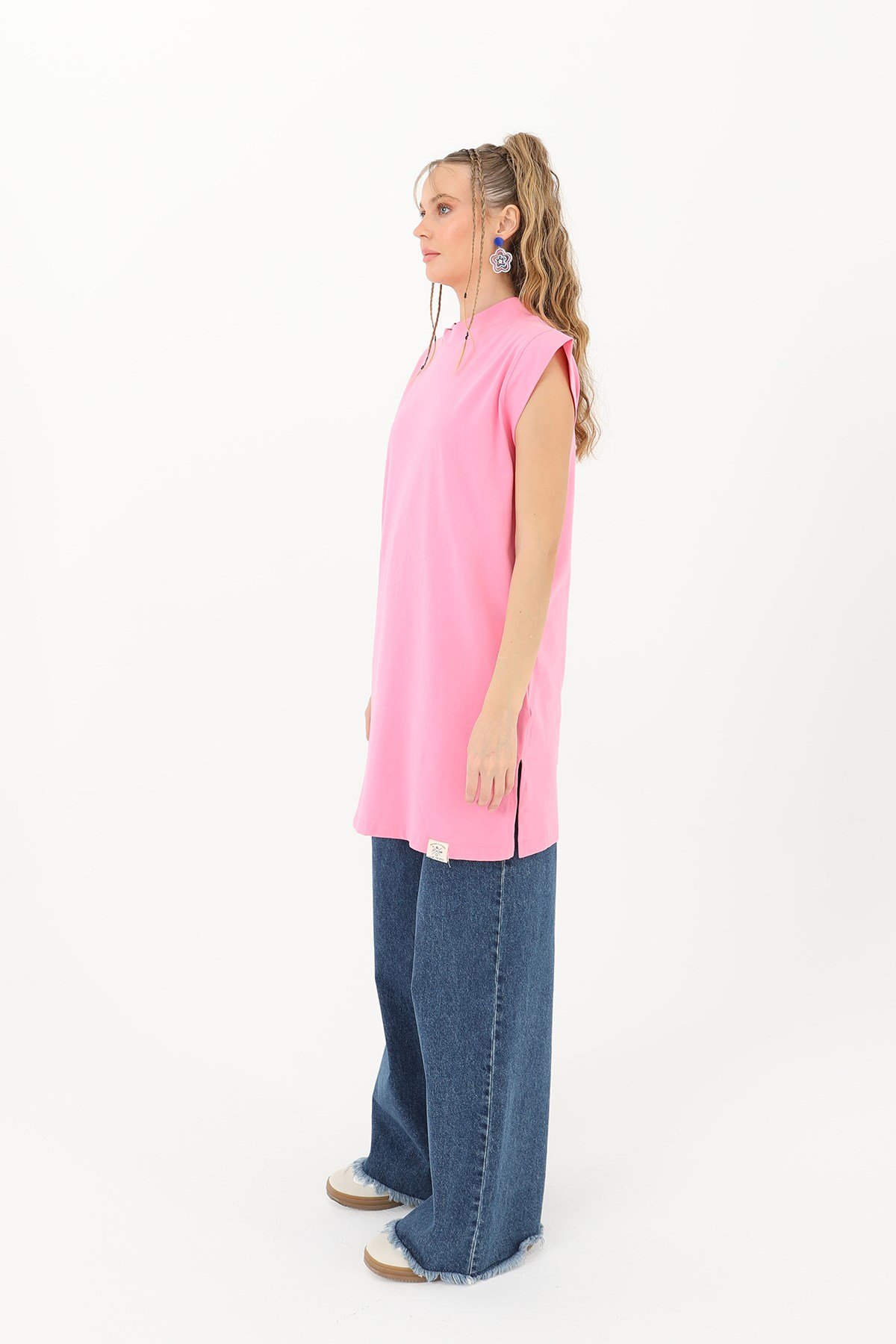 Kadın Basic Kolsuz T-shirt  - 30725TUN Pembe Tunik Soul 