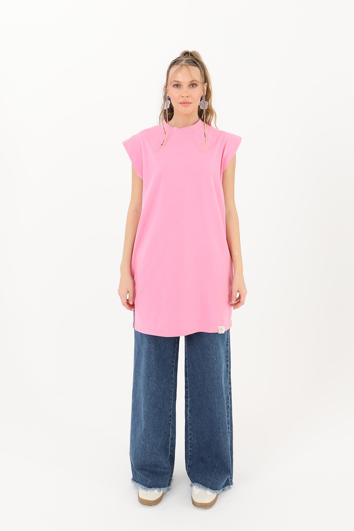 Kadın Basic Kolsuz T-shirt  - 30725TUN Pembe Tunik Soul 