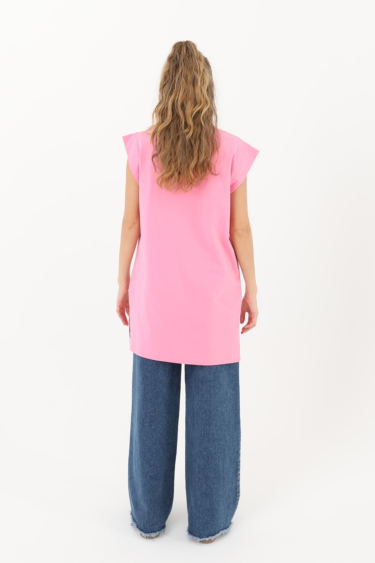 Kadın Basic Kolsuz T-shirt  - 30725TUN - Pembe Tunik Soul 