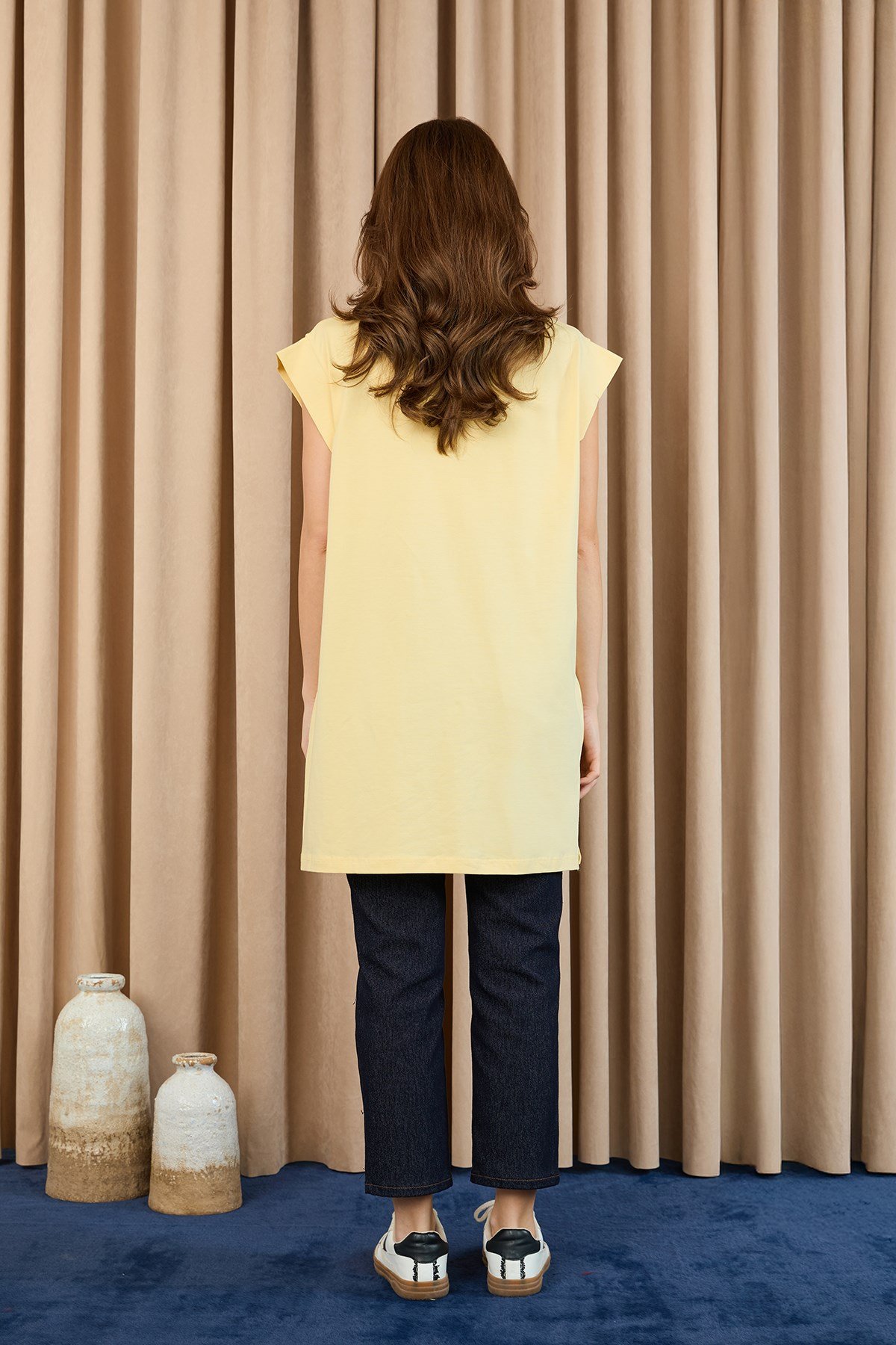 Kadın Basic Kolsuz T-shirt  - 30725TUN Sarı Tunik Soul 