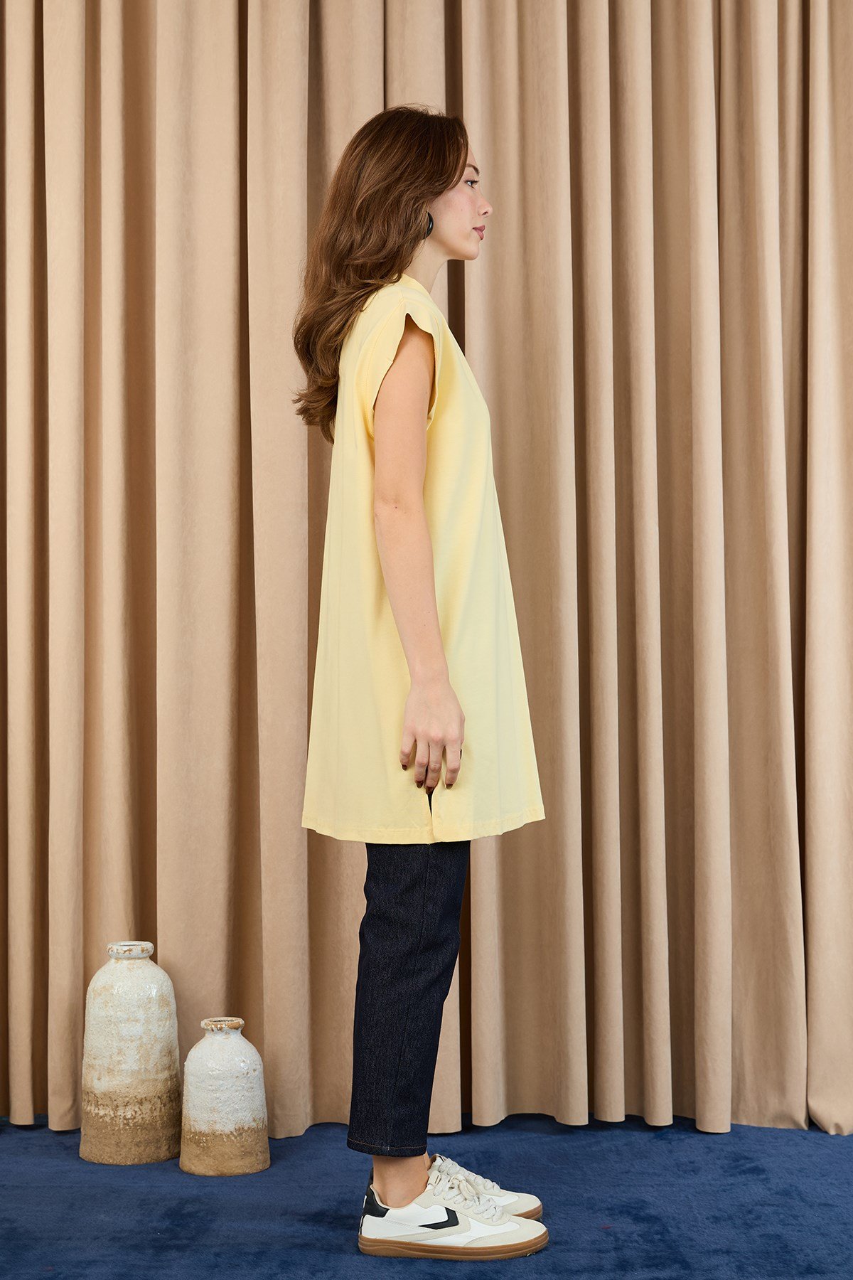 Kadın Basic Kolsuz T-shirt  - 30725TUN Sarı Tunik Soul 
