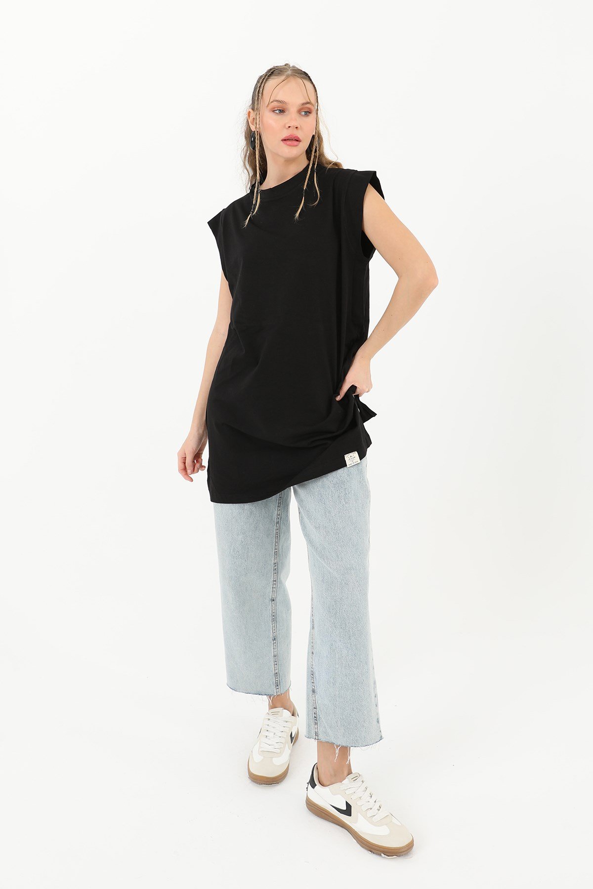 Kadın Basic Kolsuz T-shirt  - 30725TUN Siyah Tunik Soul 