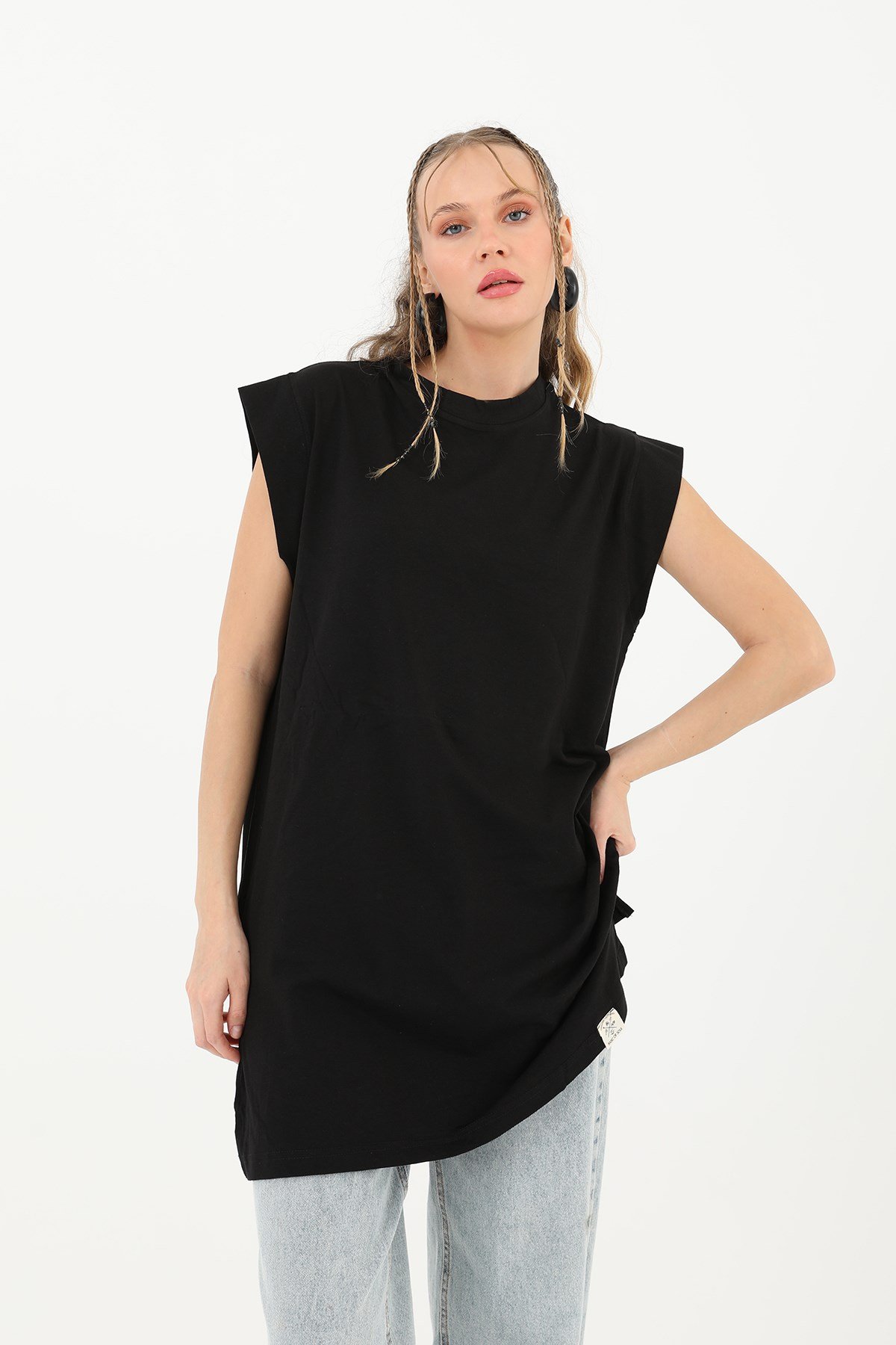 Kadın Basic Kolsuz T-shirt  - 30725TUN Siyah Tunik Soul 