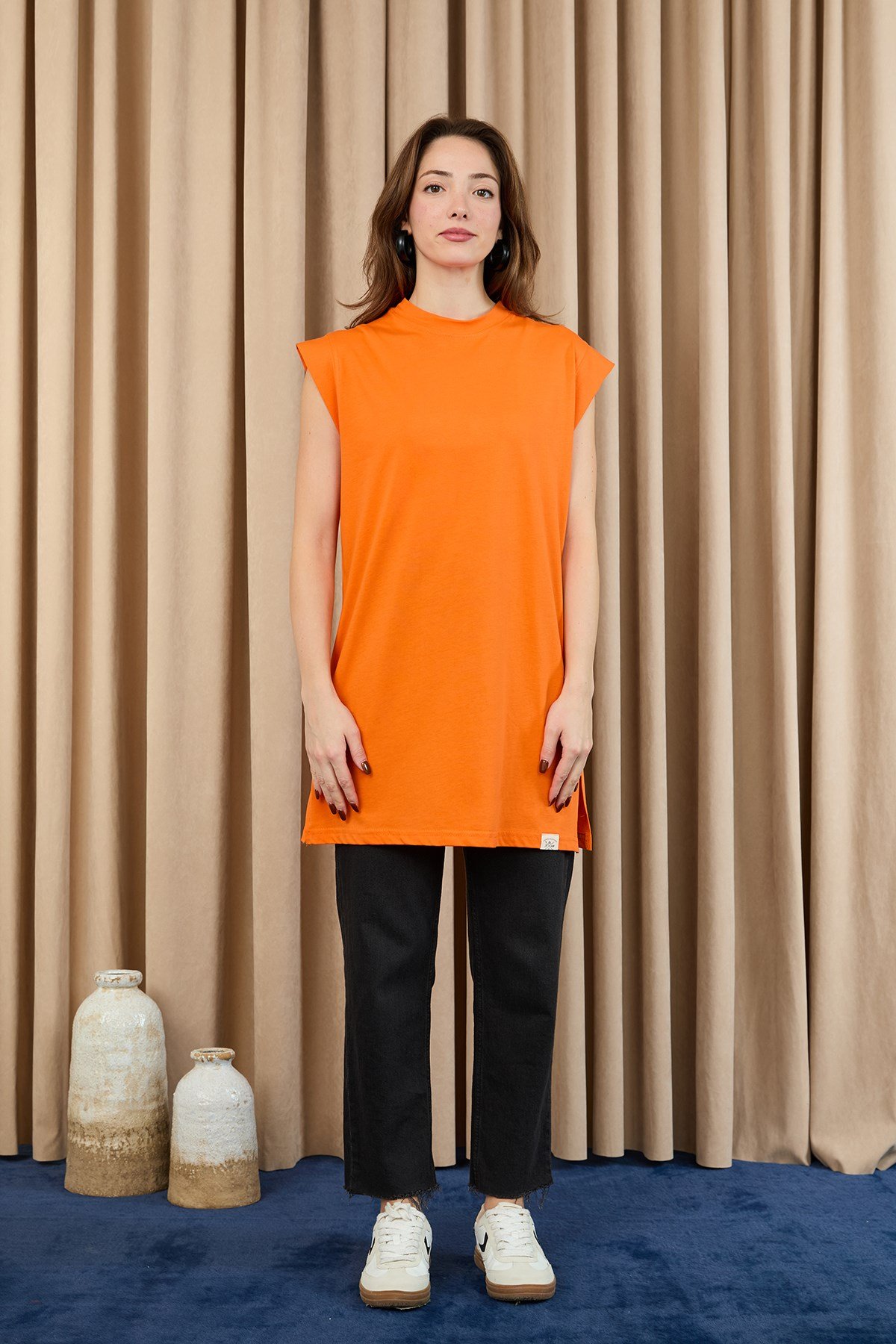 Kadın Basic Kolsuz T-shirt  - 30725TUN Turuncu Tunik Soul 