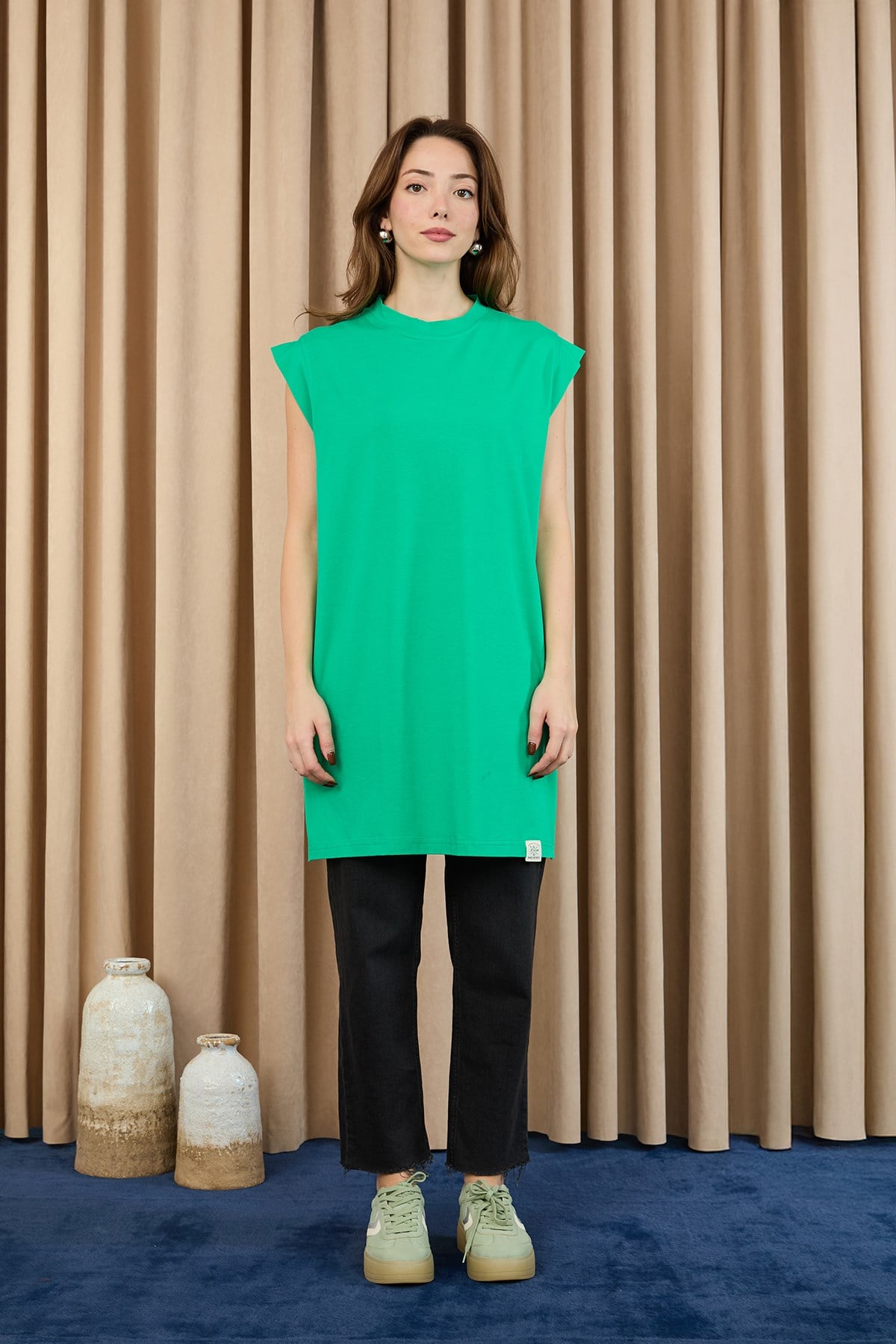 Kadın Basic Kolsuz T-shirt  - 30725TUN - Yeşil Tunik Soul 
