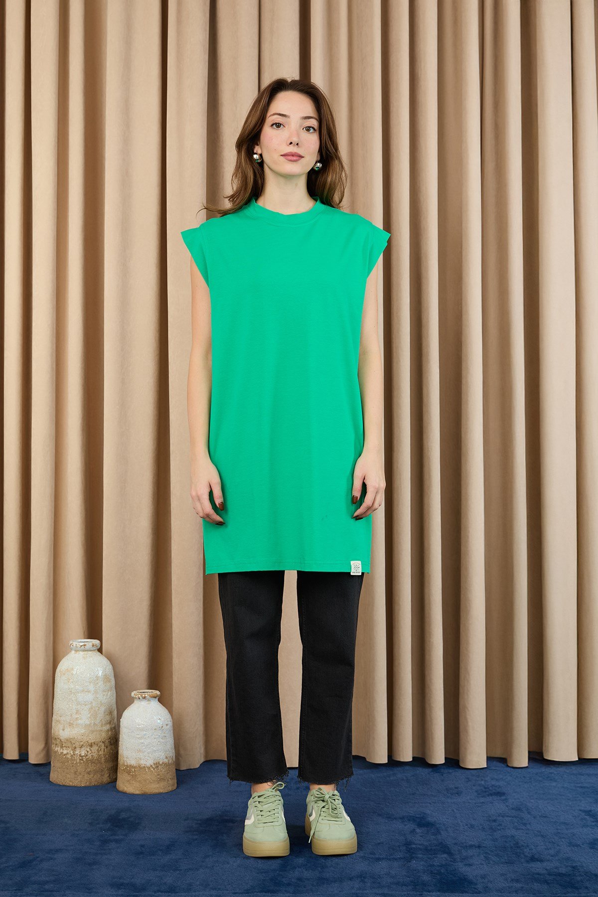 Kadın Basic Kolsuz T-shirt  - 30725TUN Yeşil Tunik Soul 