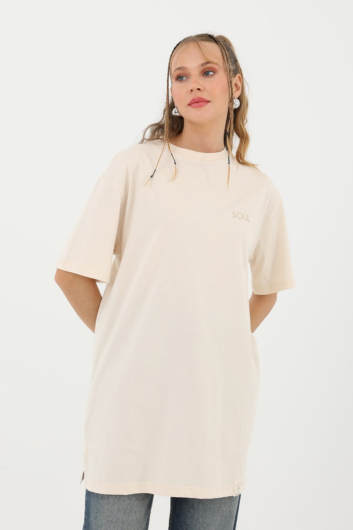Kadın Basic T-shirt - 30727TSH - Bej Tshirt Soul 