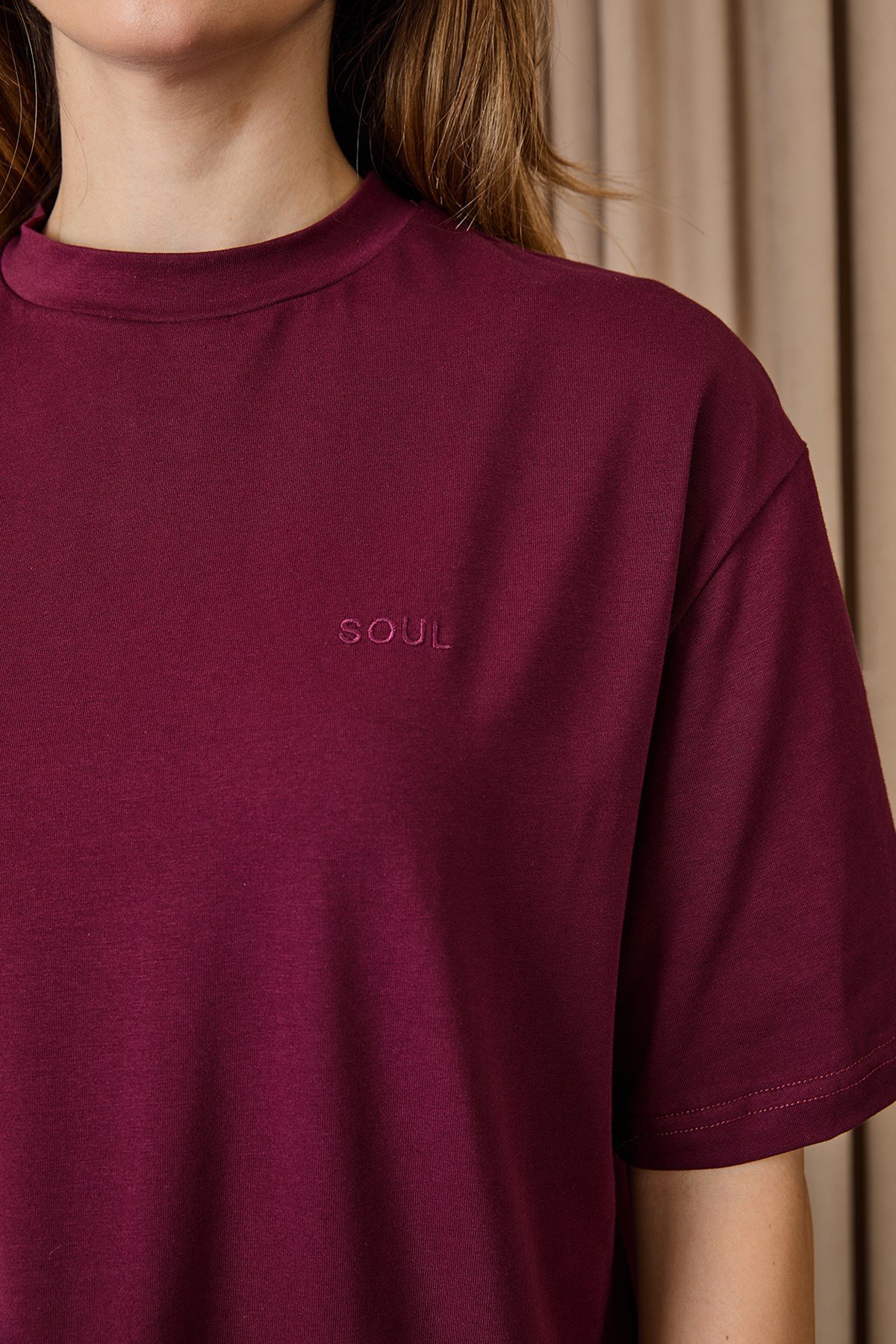 Kadın Basic T-shirt - 30727TSH Bordo Tshirt Soul 