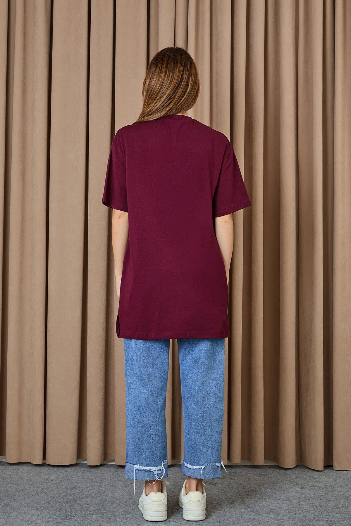 Kadın Basic T-shirt - 30727TSH Bordo Tshirt Soul 