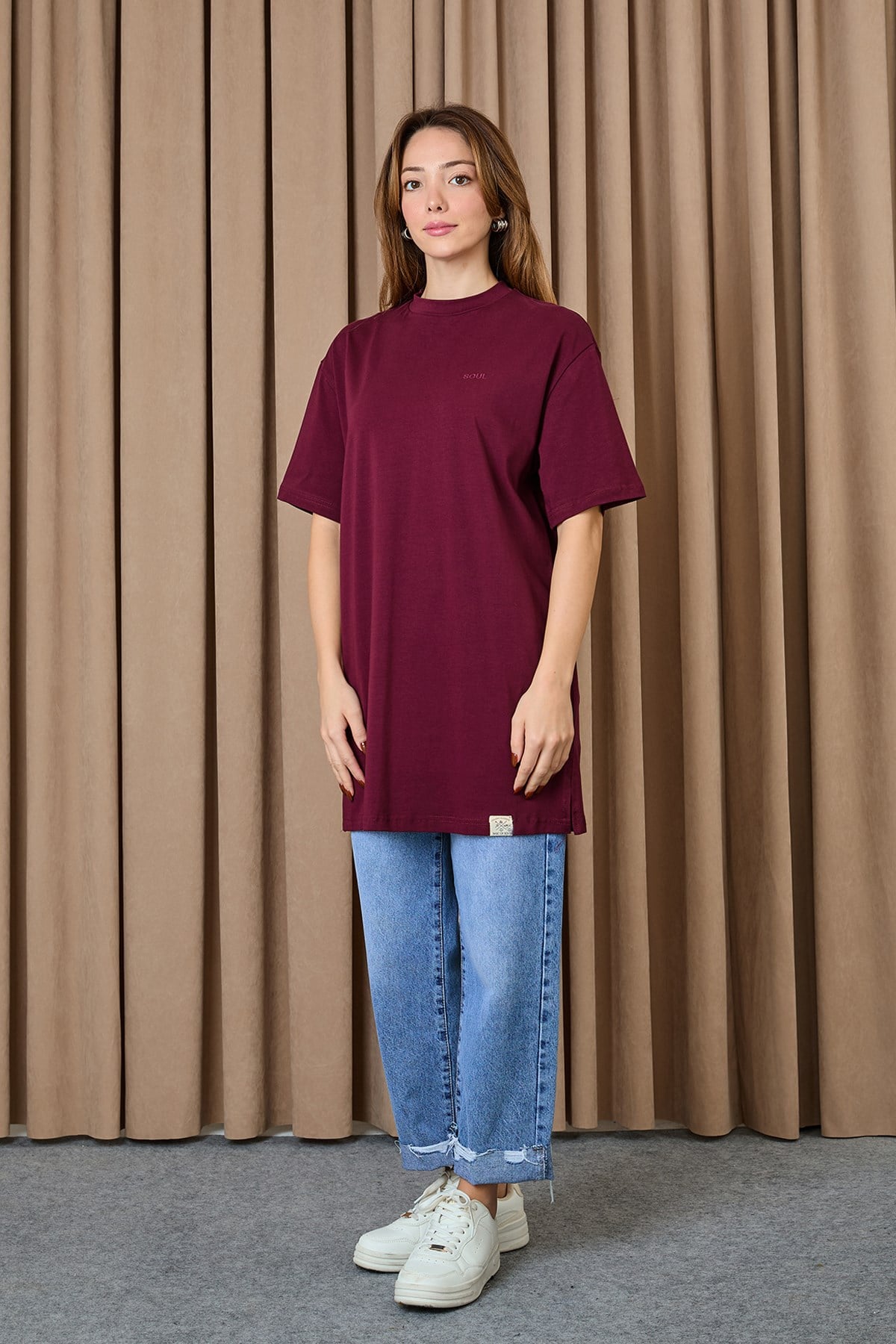 Kadın Basic T-shirt - 30727TSH Bordo Tshirt Soul 