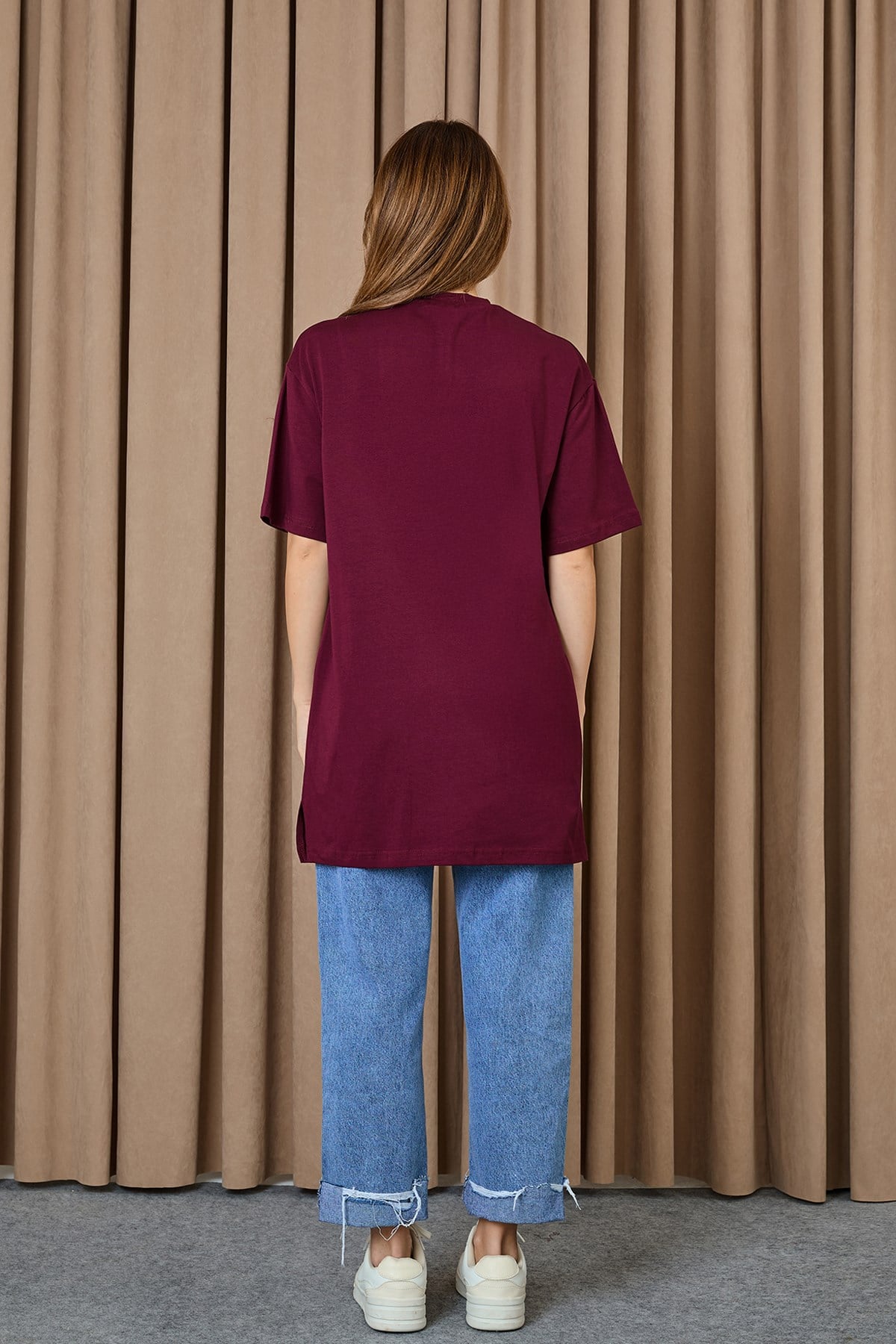 Kadın Basic T-shirt - 30727TSH - Bordo Tshirt Soul 