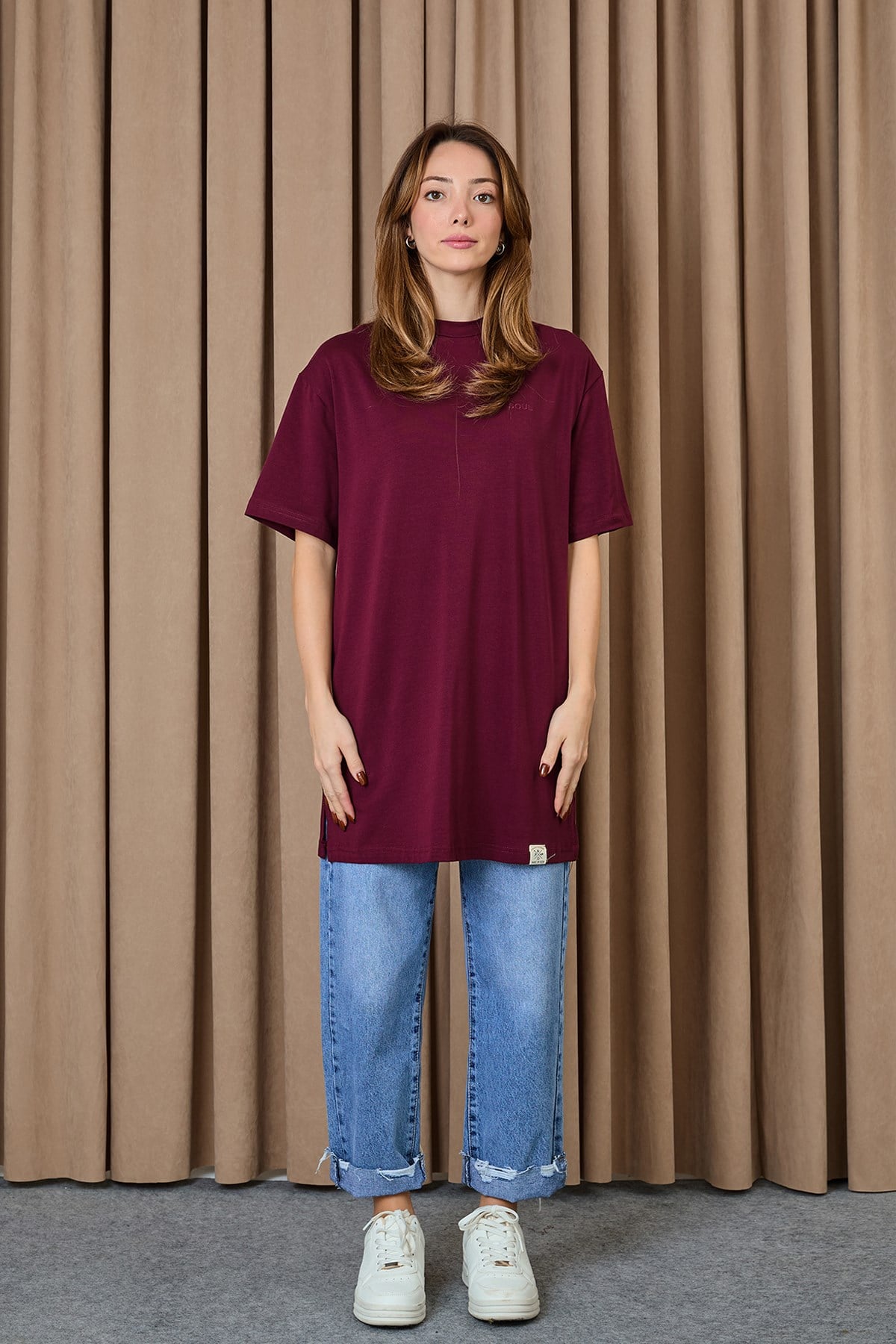 Kadın Basic T-shirt - 30727TSH - Bordo Tshirt Soul 