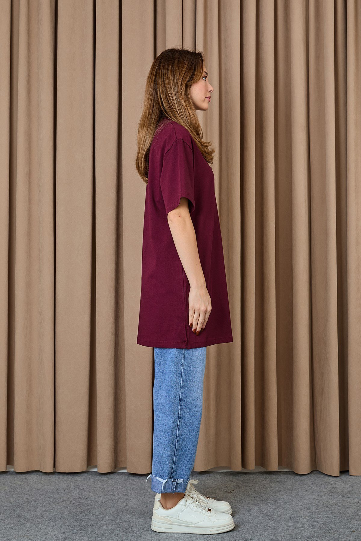 Kadın Basic T-shirt - 30727TSH Bordo Tshirt Soul 