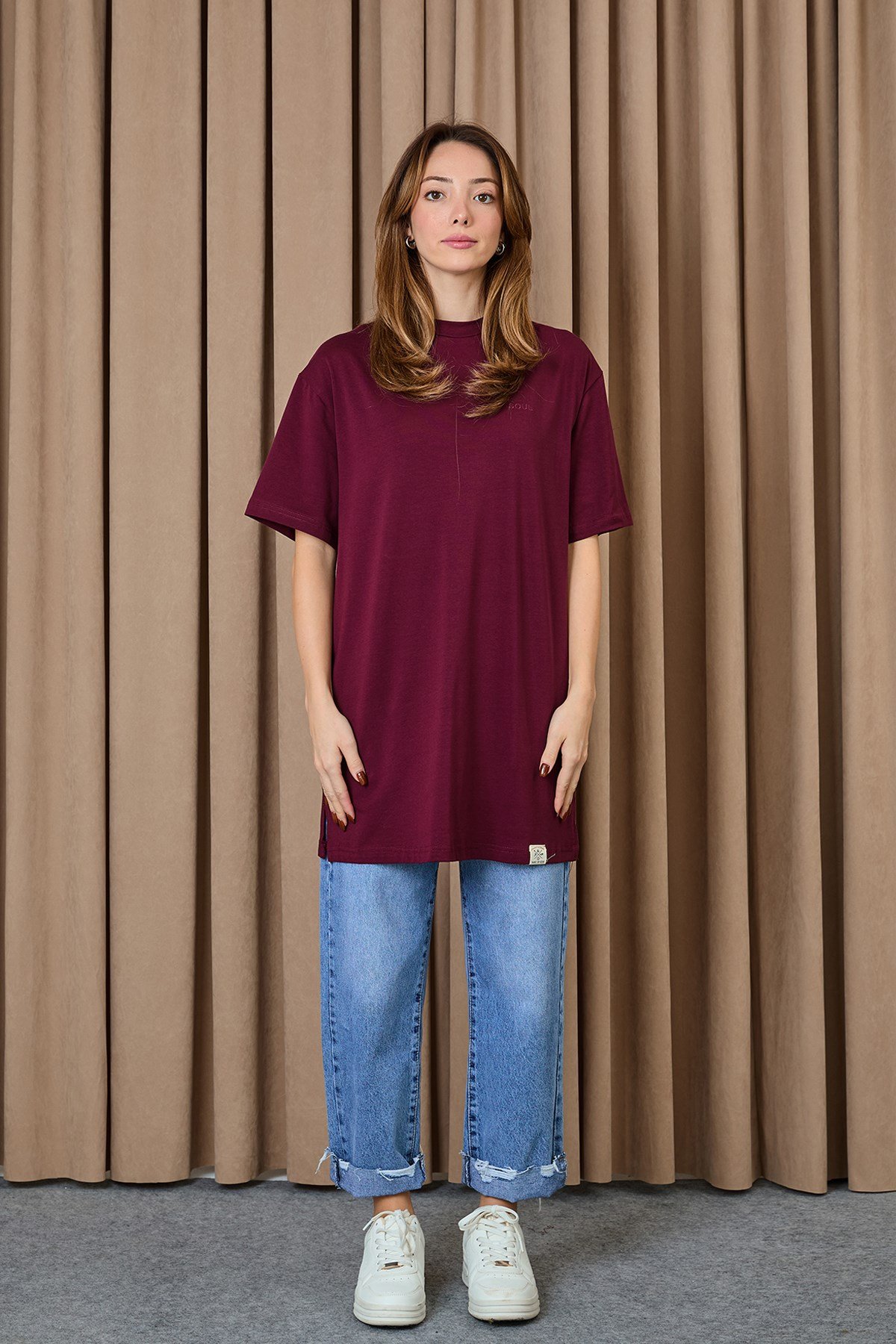 Kadın Basic T-shirt - 30727TSH Bordo Tshirt Soul 