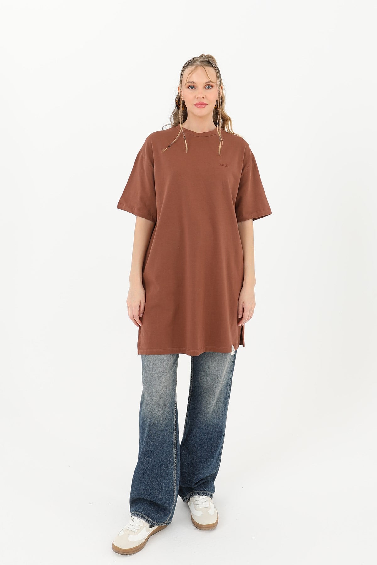 Kadın Basic T-shirt - 30727TSH - Kahverengi Tshirt Soul 
