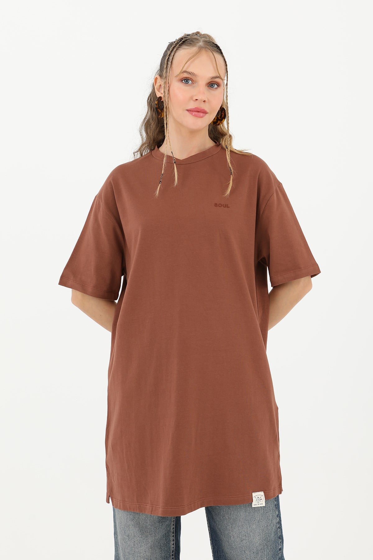 Kadın Basic T-shirt - 30727TSH - Kahverengi Tshirt Soul 