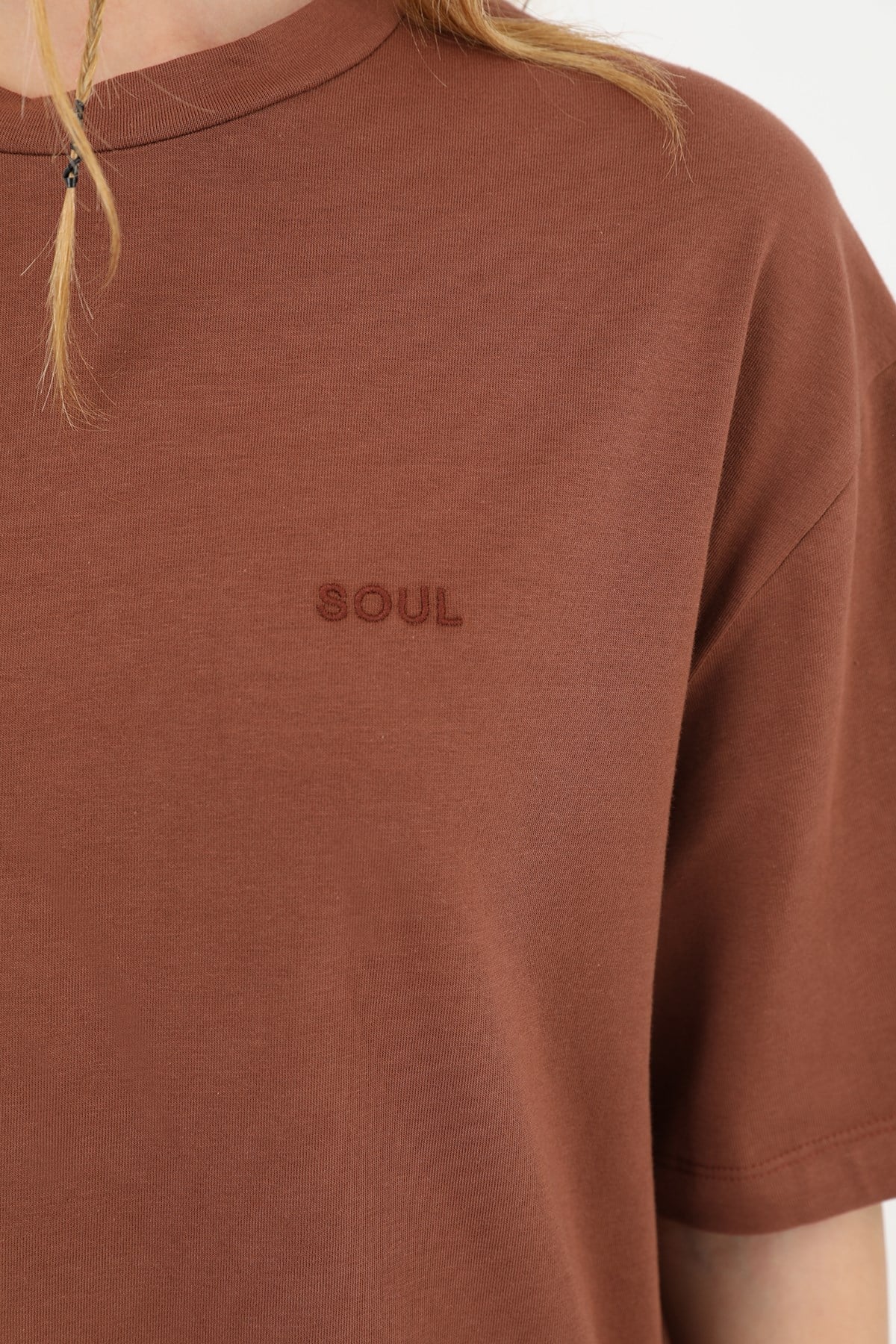 Kadın Basic T-shirt - 30727TSH - Kahverengi Tshirt Soul 