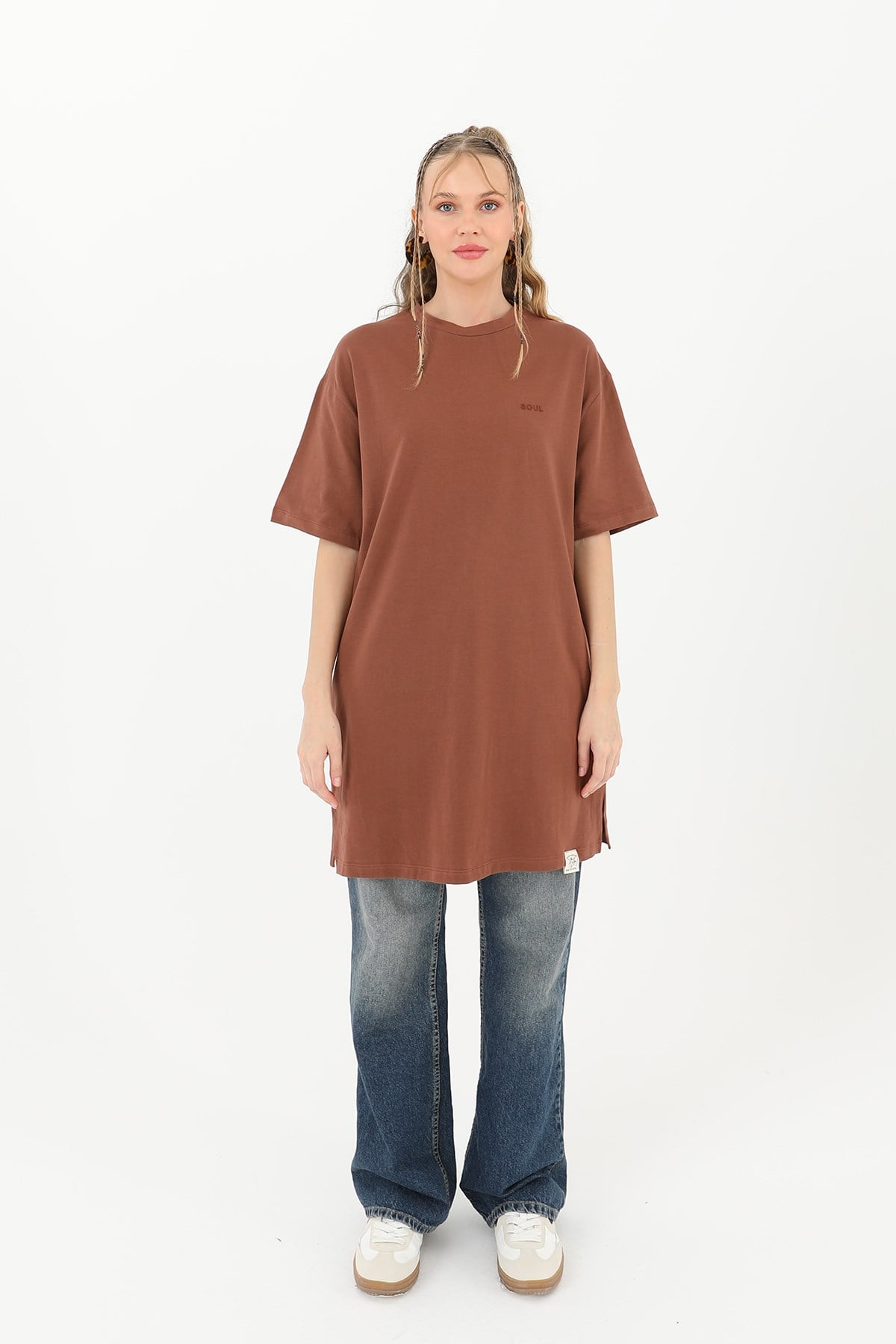 Kadın Basic T-shirt - 30727TSH - Kahverengi Tshirt Soul 