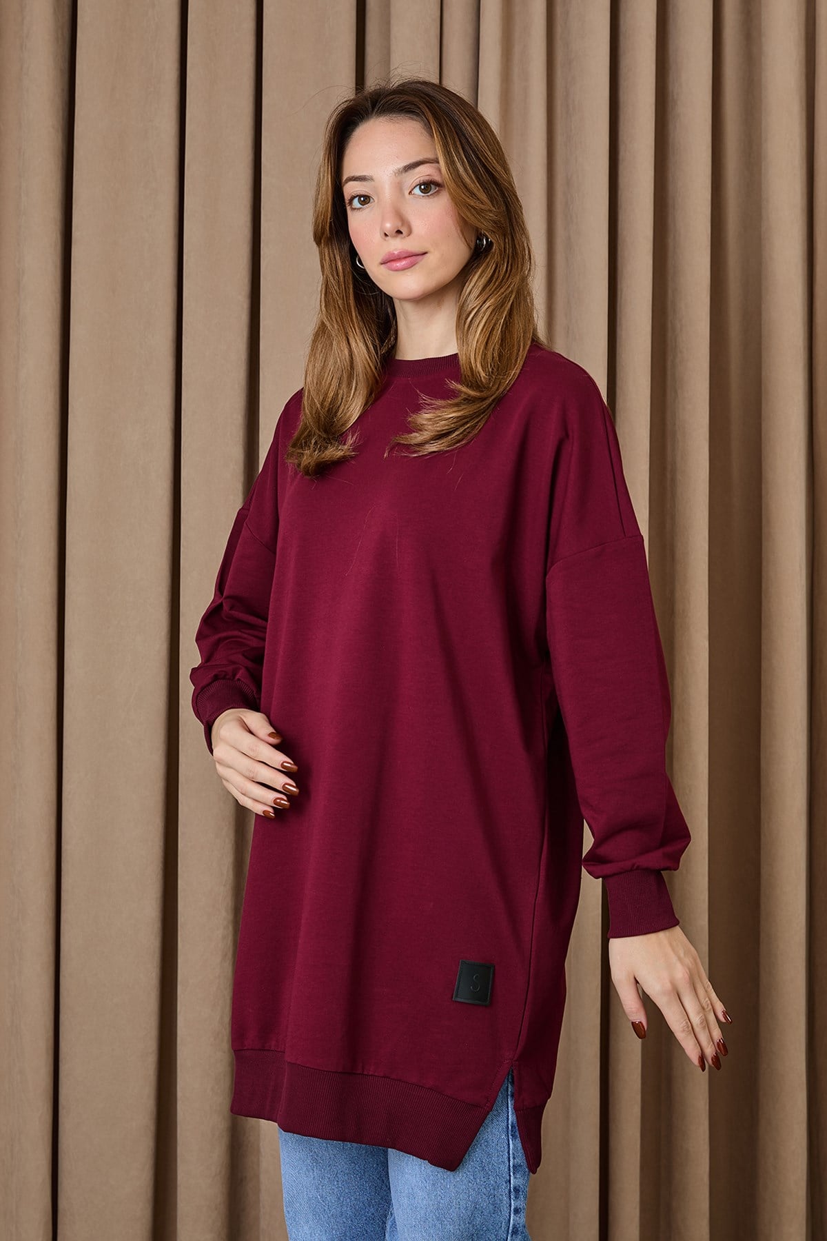 Kadın Basic Tunic - 30644TUN - Bordo Tunik Soul 
