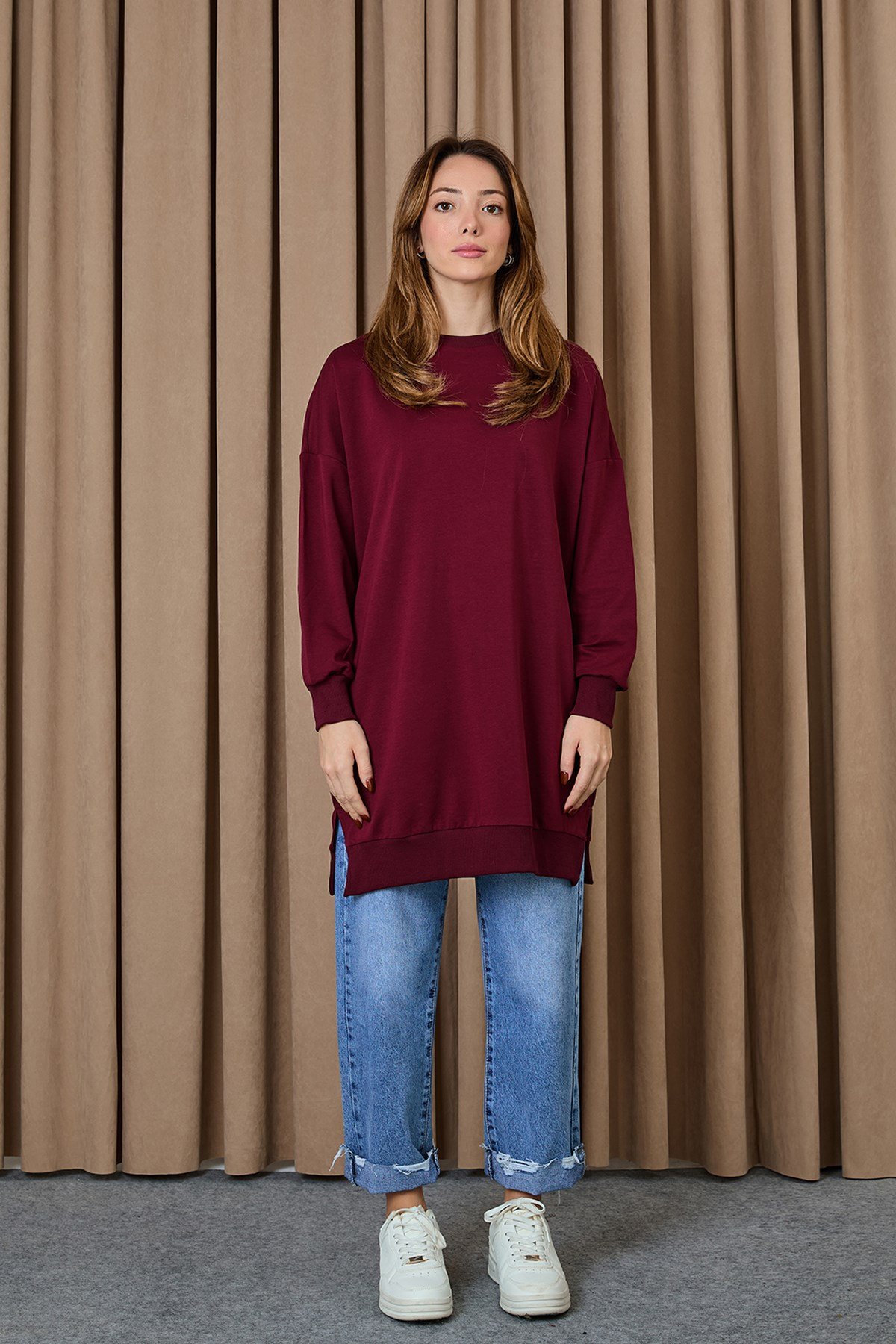 Kadın Basic Tunic - 30644TUN Bordo Tunik Soul 