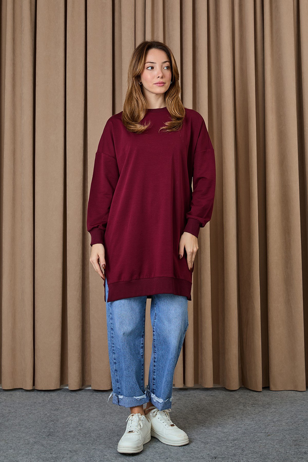 Kadın Basic Tunic - 30644TUN Bordo Tunik Soul 
