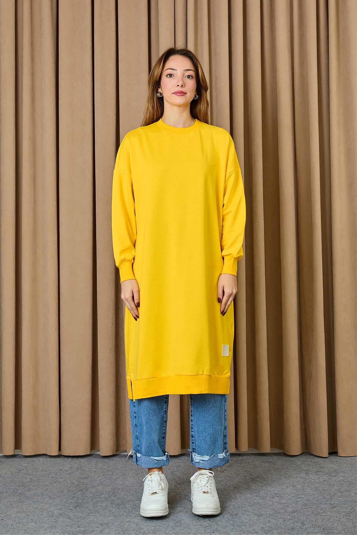 Kadın Basic Tunic - 30645TUN - Sarı Tunik Soul 