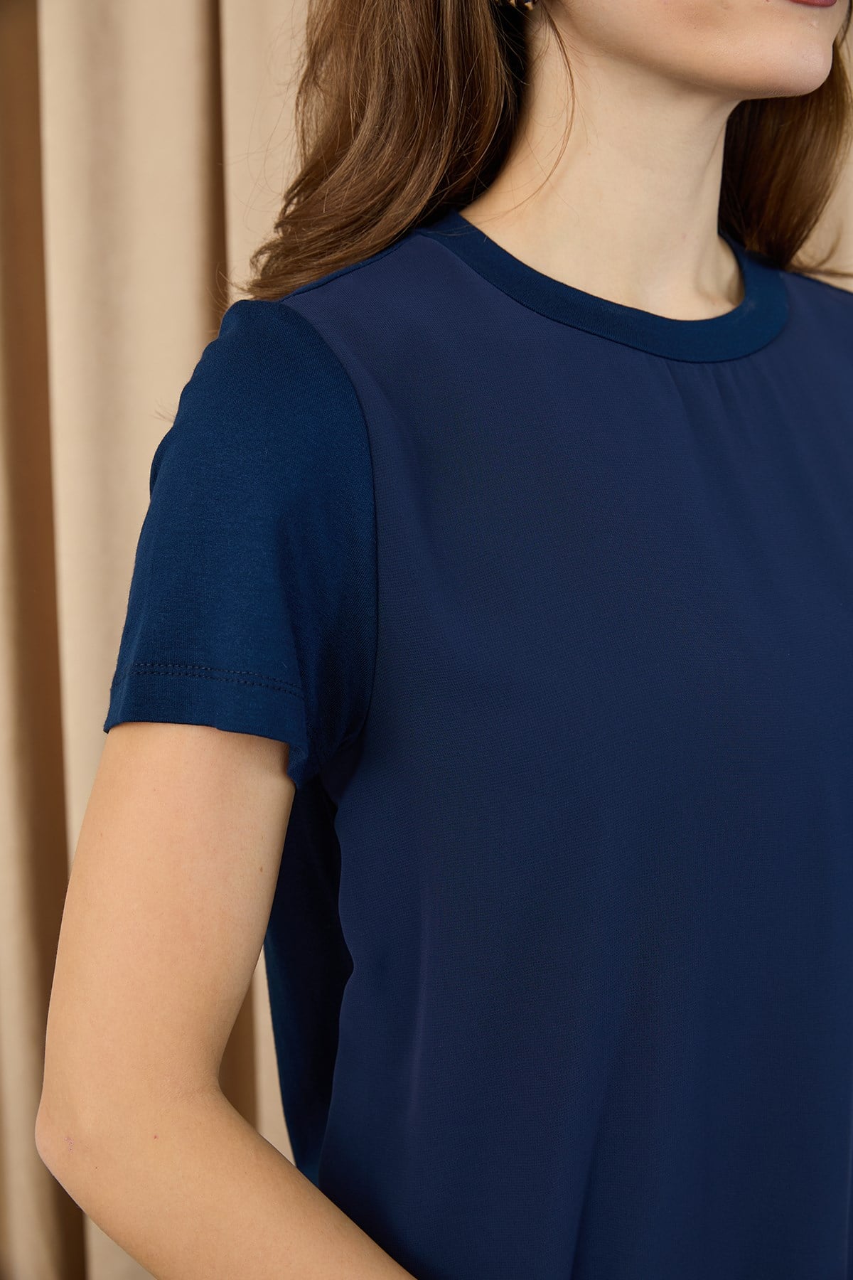 Kadın Basic Uzun T-Shirt -10271TUN - Lacivert Tunik Puane 