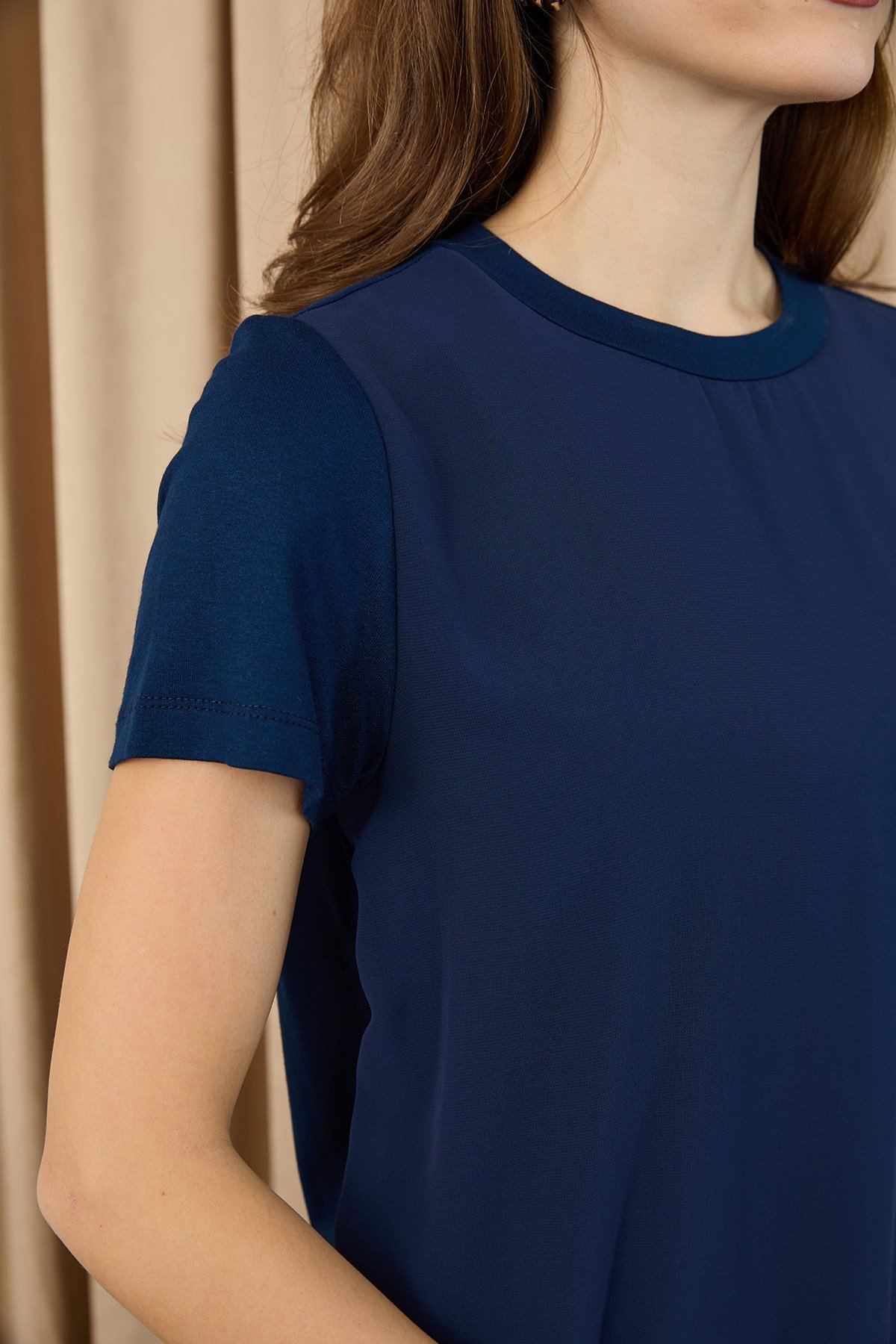 Kadın Basic Uzun T-Shirt -10271TUN Lacivert Tunik Puane 