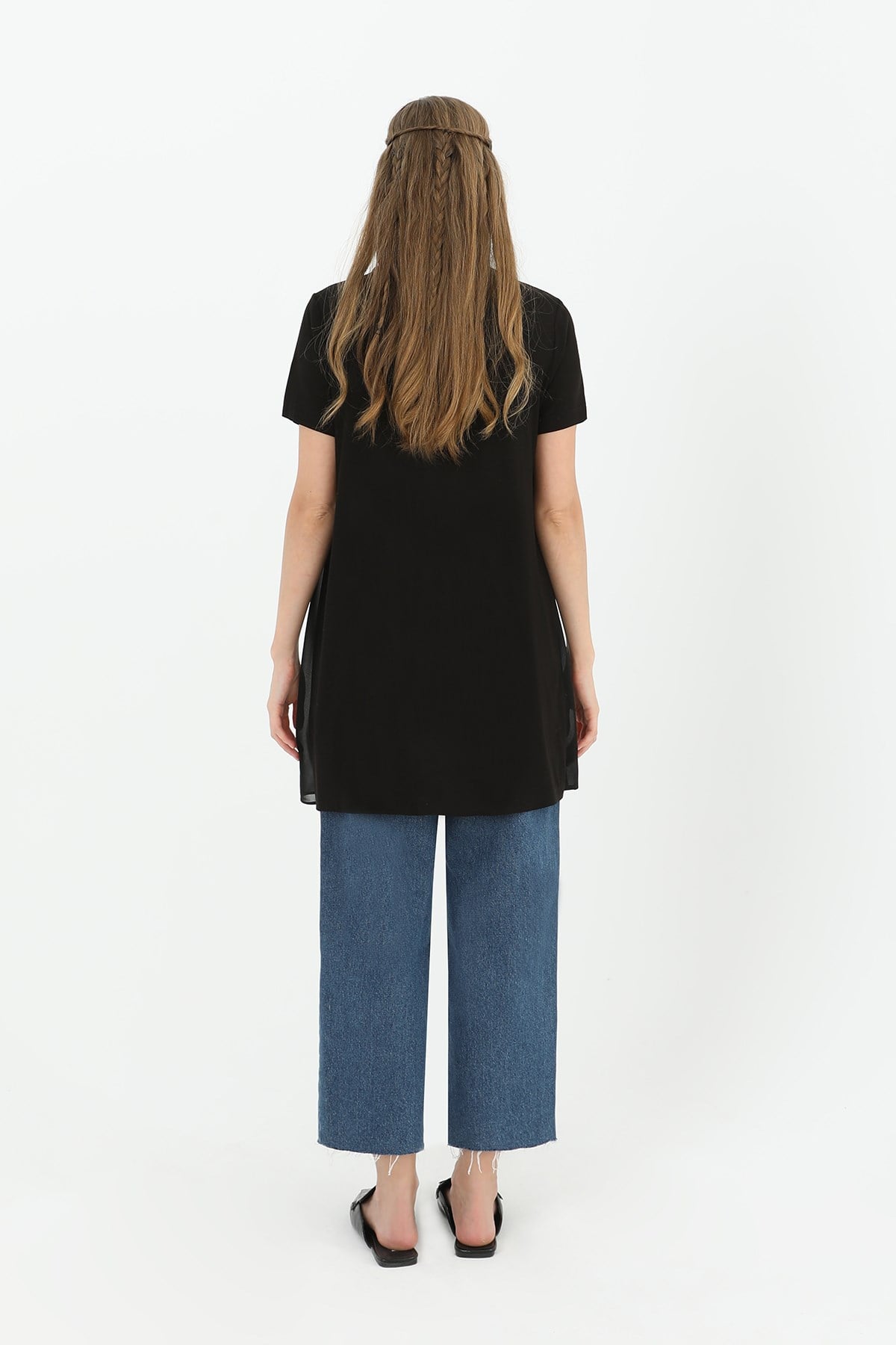 Kadın Basic Uzun T-Shirt -10271TUN Siyah Tunik Puane 