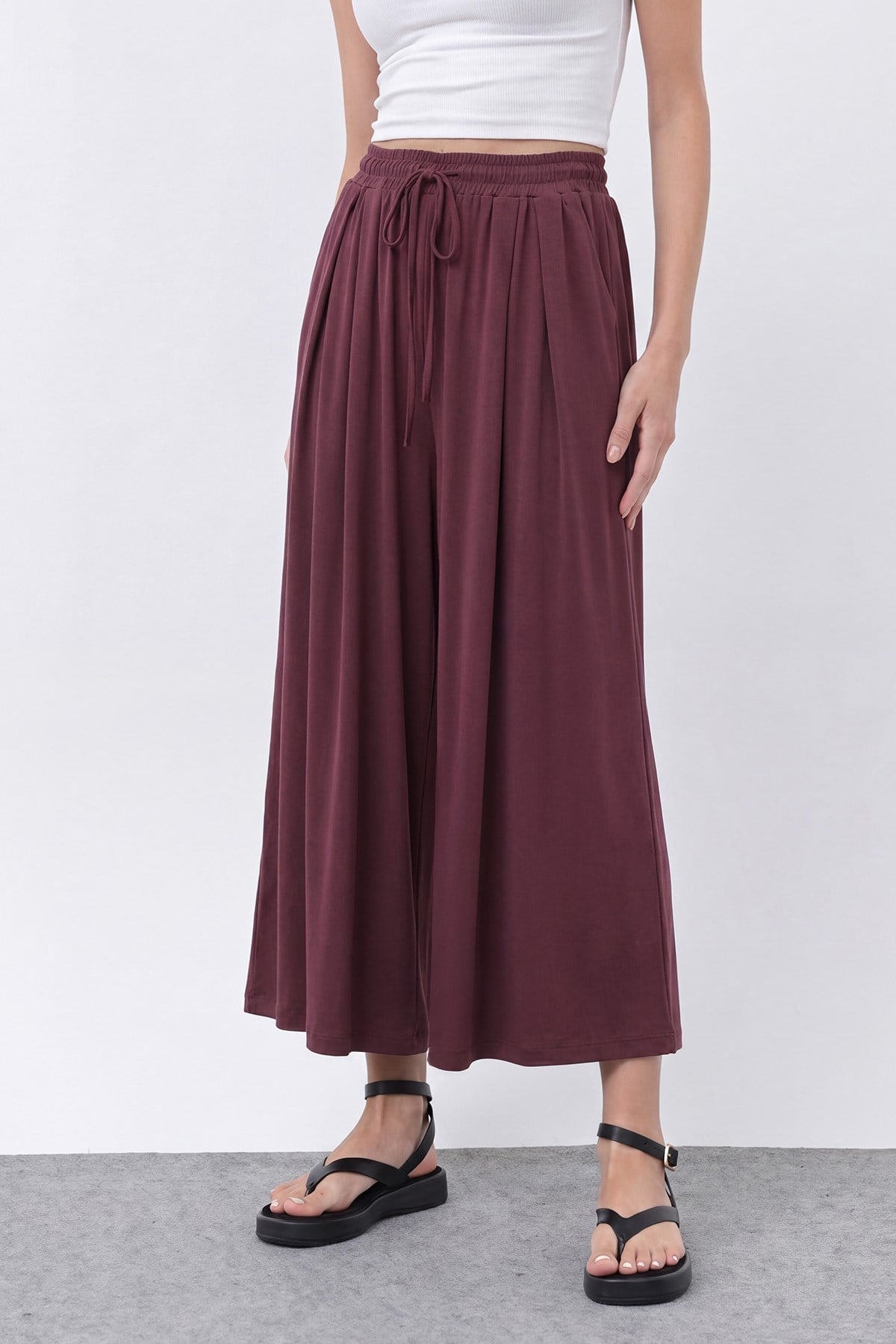 Kadın Beli Kuşaklı Etek Görünümlü Pantolon - 20664PNT - Bordo Pantolon Loreen 