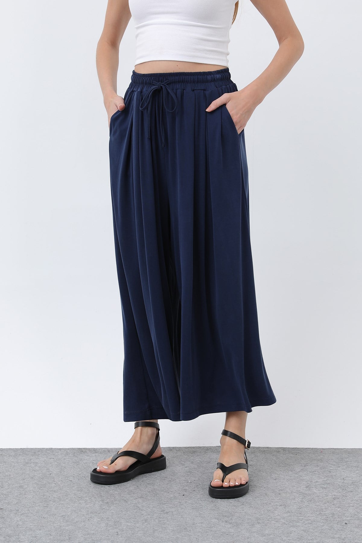 Kadın Beli Kuşaklı Etek Görünümlü Pantolon - 20664PNT - Lacivert Pantolon Loreen 