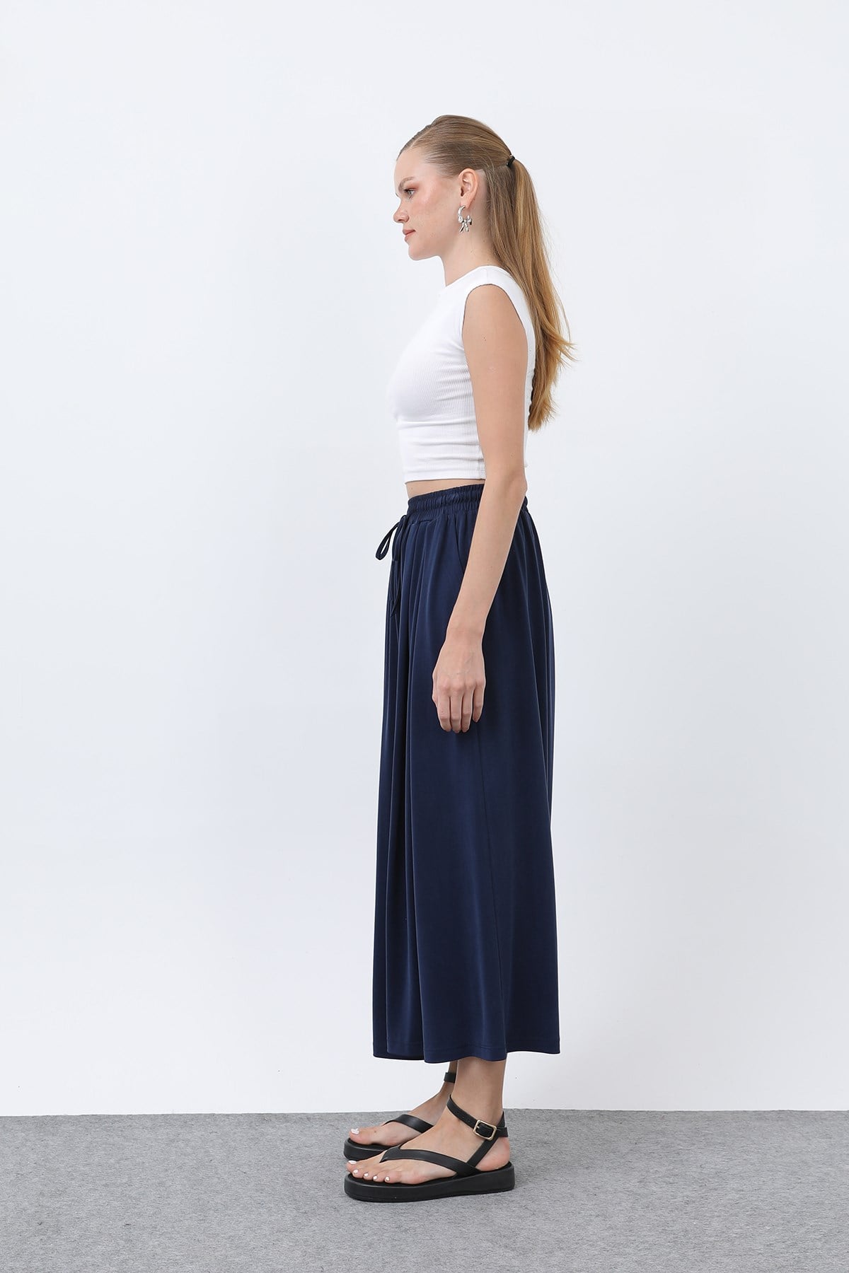 Kadın Beli Kuşaklı Etek Görünümlü Pantolon - 20664PNT - Lacivert Pantolon Loreen 
