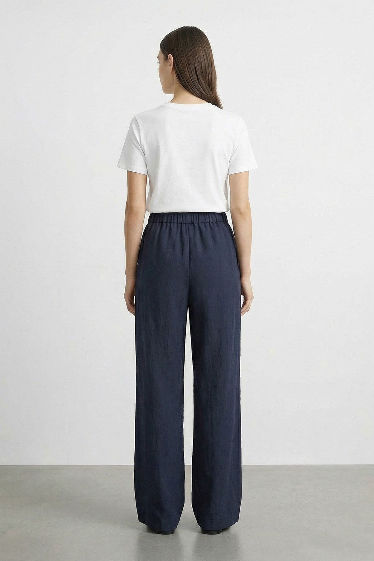 Kadın Beli Lastikli Bol Paça Pantolon - 18285PNT Lacivert Pantolon Puane 