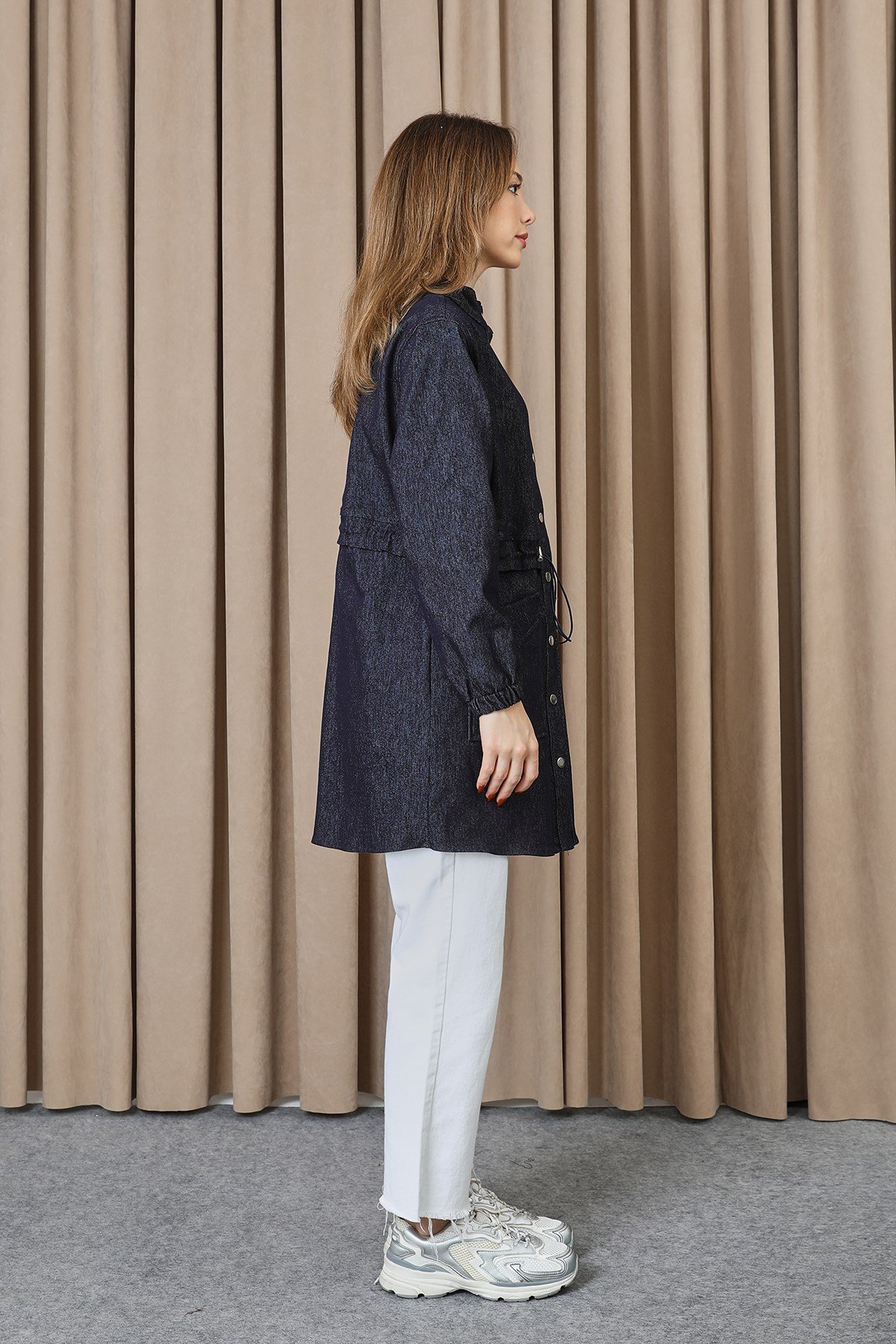 Kadın Beli Tünelli ve Aksesuarlı Denim Tunik - 10732TUN - Lacivert Tunik Puane 