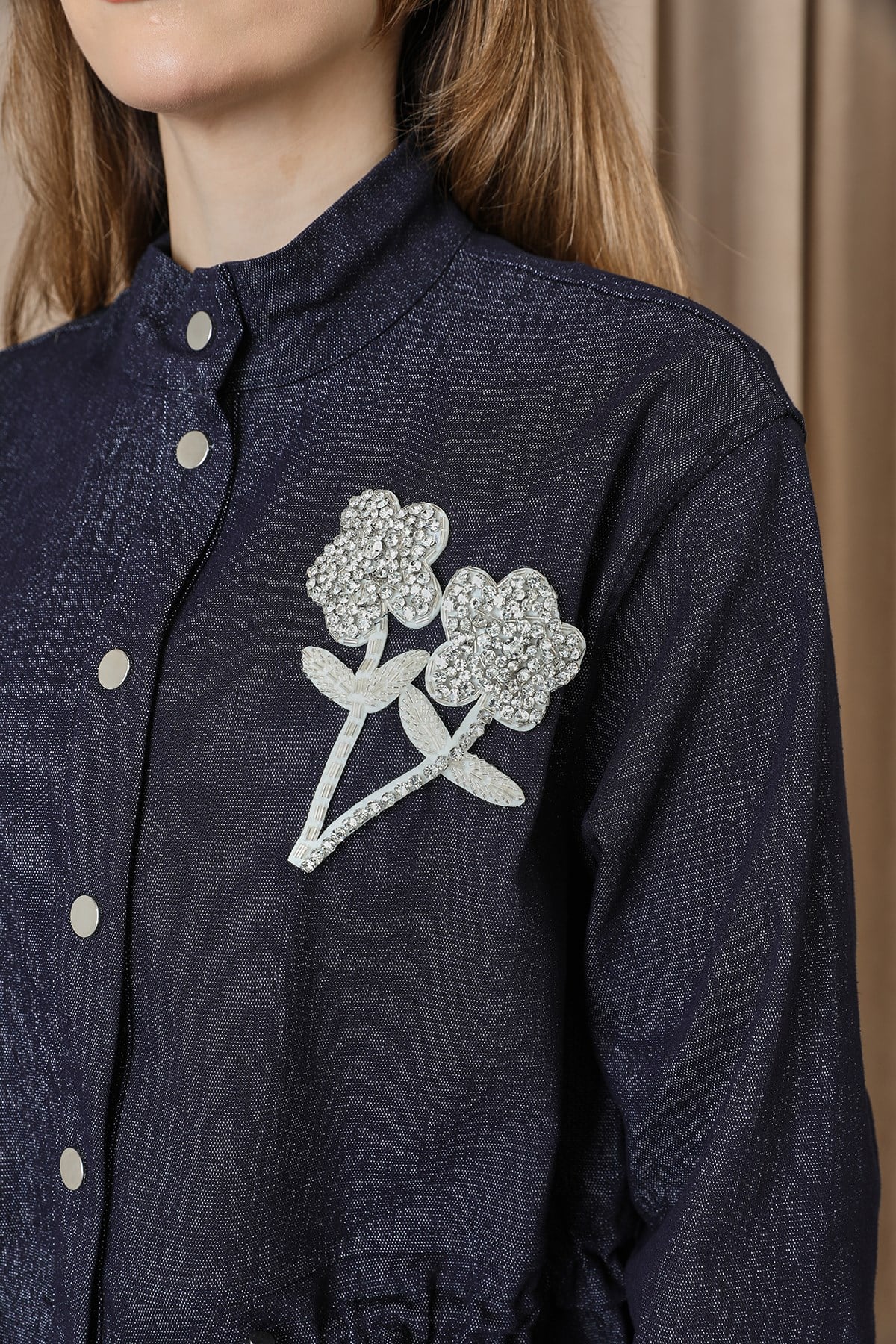 Kadın Beli Tünelli ve Aksesuarlı Denim Tunik - 10732TUN - Lacivert Tunik Puane 