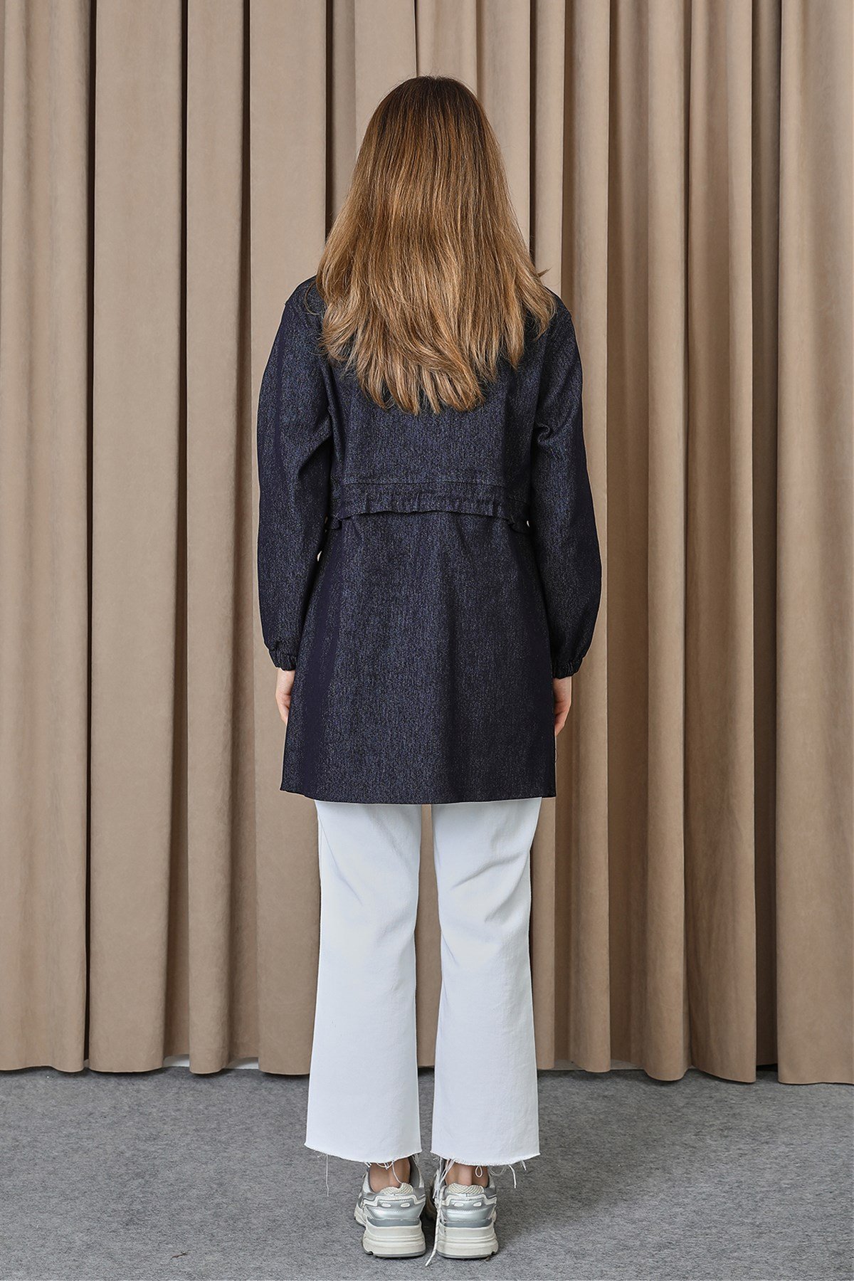 Kadın Beli Tünelli ve Aksesuarlı Denim Tunik - 10732TUN - Lacivert Tunik Puane 