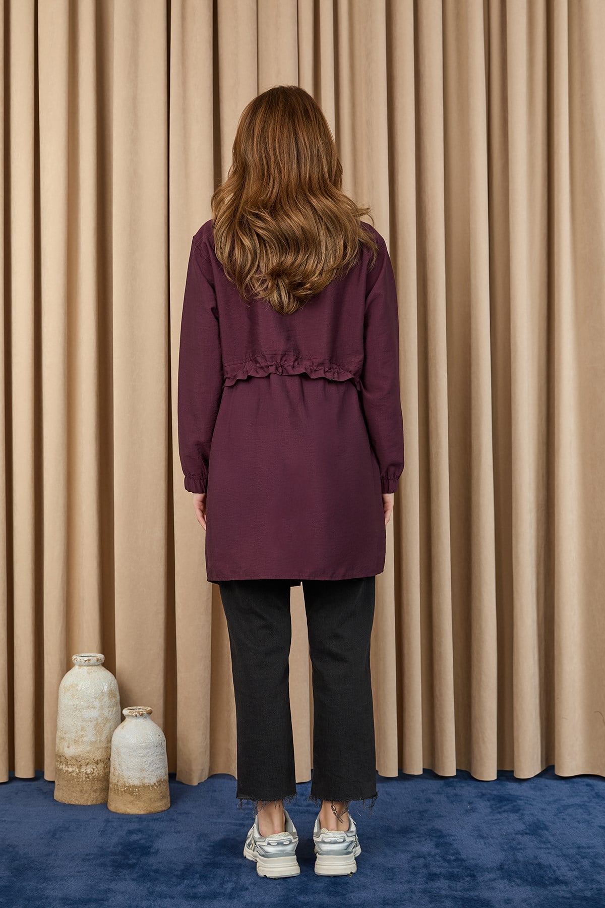 Kadın Beli Tünelli ve Aksesuarlı Tunik - 10741TUN - Bordo Tunik Puane 