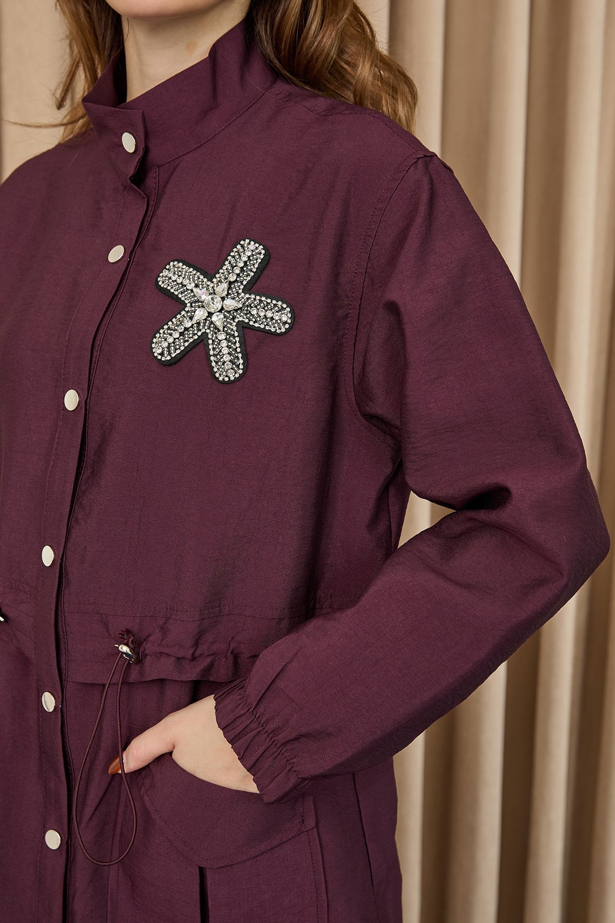 Kadın Beli Tünelli ve Aksesuarlı Tunik - 10741TUN - Bordo Tunik Puane 
