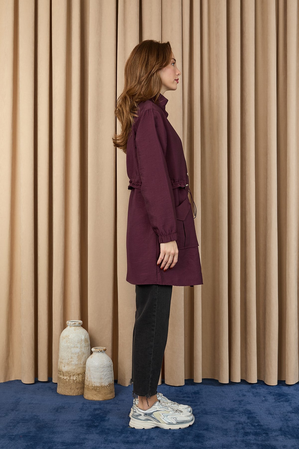 Kadın Beli Tünelli ve Aksesuarlı Tunik - 10741TUN - Bordo Tunik Puane 