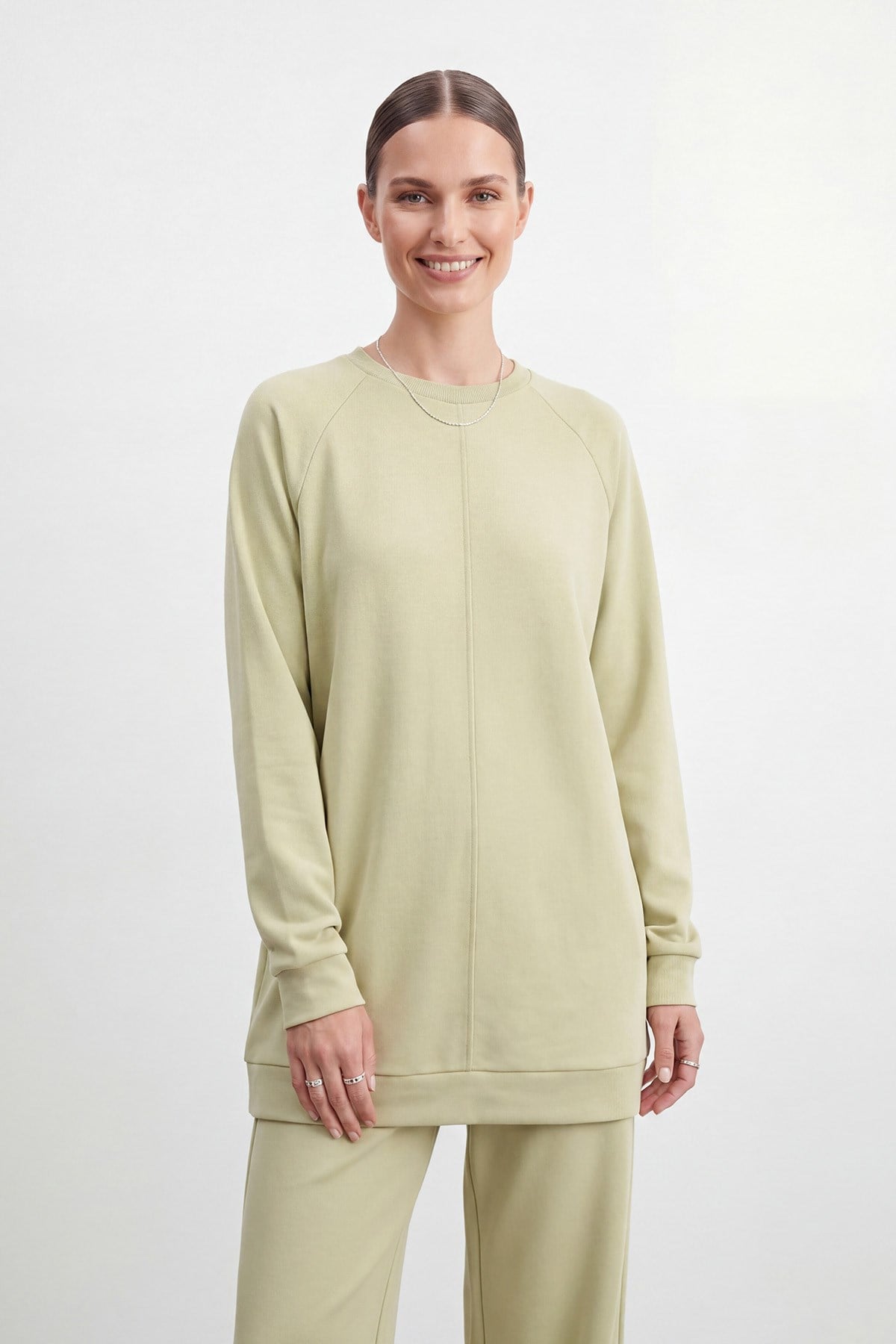 Kadın Bisiklet Yaka Rahat Kesim Tunik Pantolon Takım – 14426TKS - Mint Yeşili İkili Takımlar Puane 