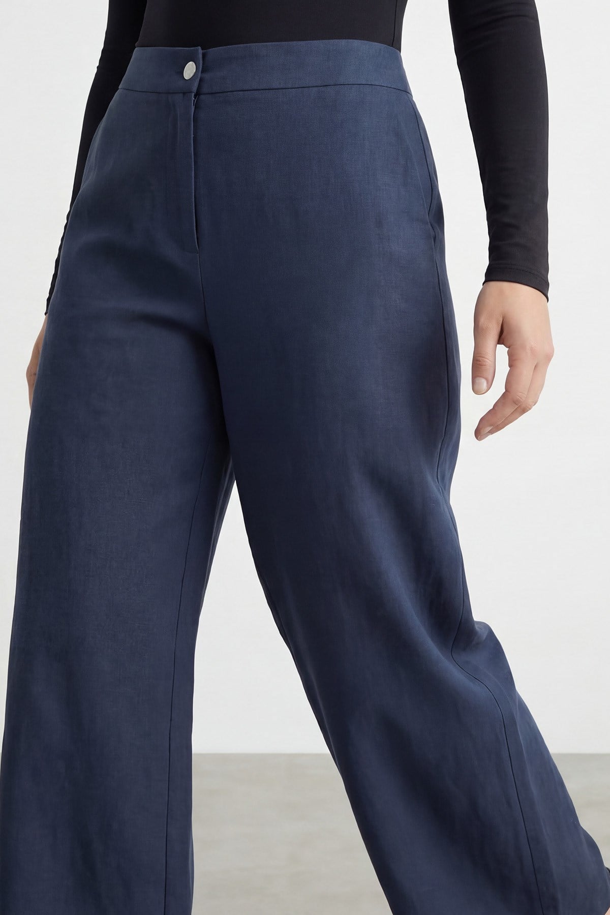 Kadın Bol Paça Büyük Beden Pantolon -19259PNT - Lacivert Pantolon PUANE PLUS 