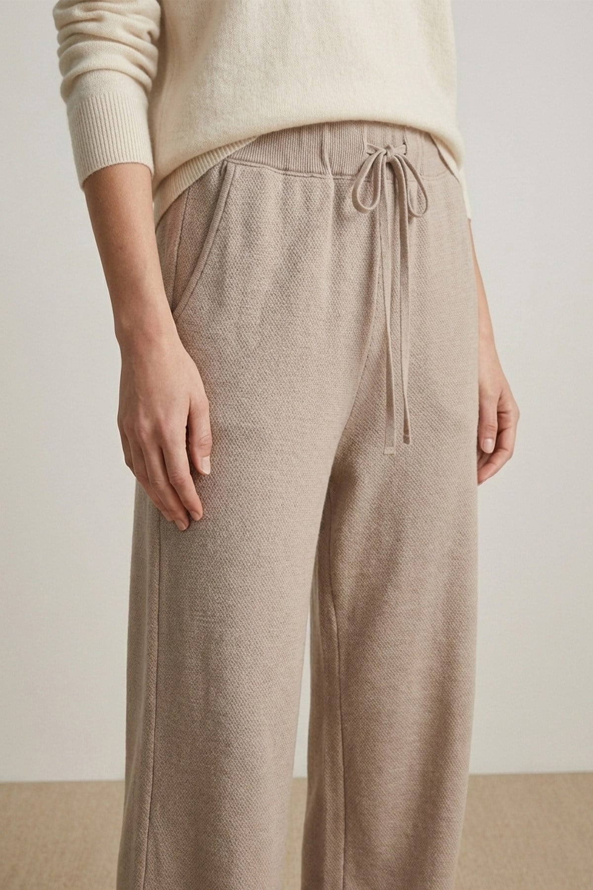 Kadın Bol Paça Keten Pantolon -20736PNT - Bej Pantolon Loreen 