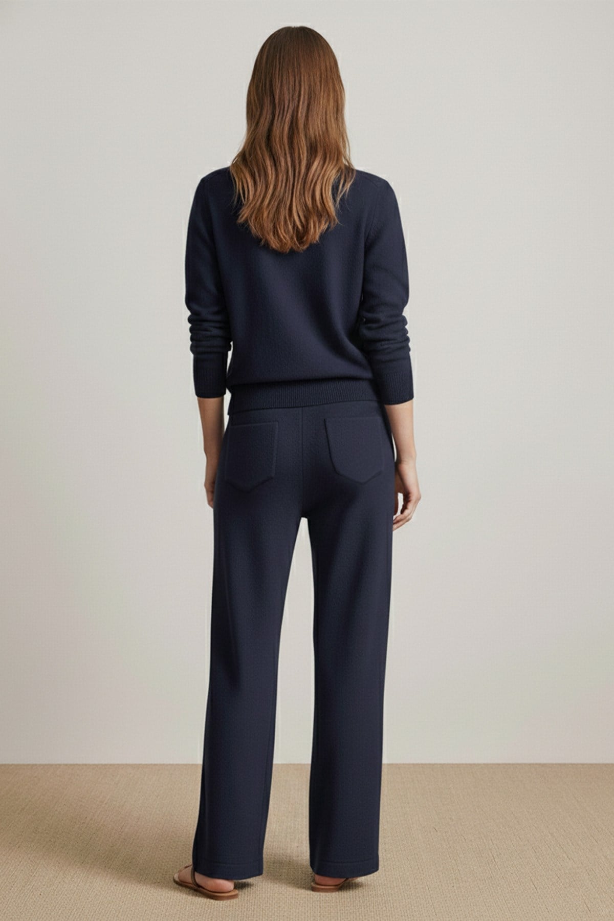 Kadın Bol Paça Keten Pantolon -20736PNT - Lacivert Pantolon Loreen 